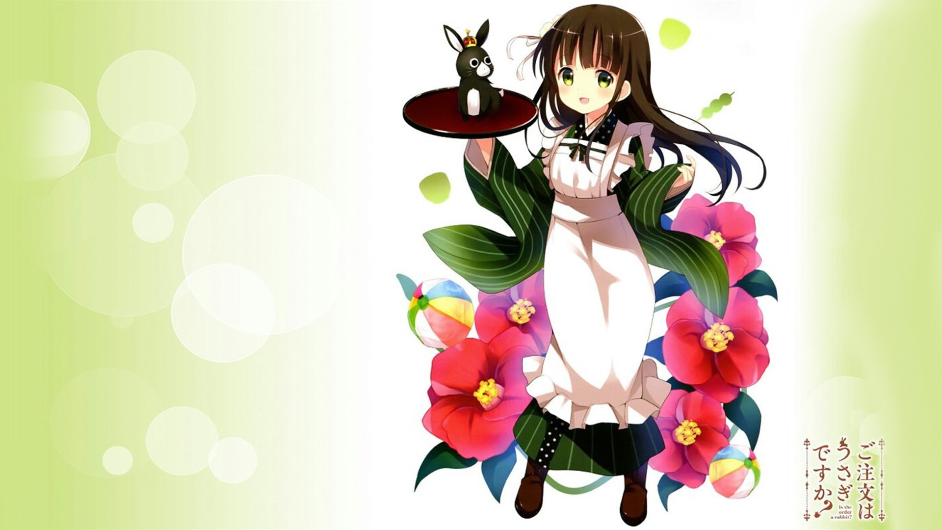 Ujimatsu Chiya, flower, looking at camera, clothing, nature, young adult, Gochuumon wa Usagi Desu ka?, fashion, leaf, adult, indoors, young women, standing, HD Wallpaper