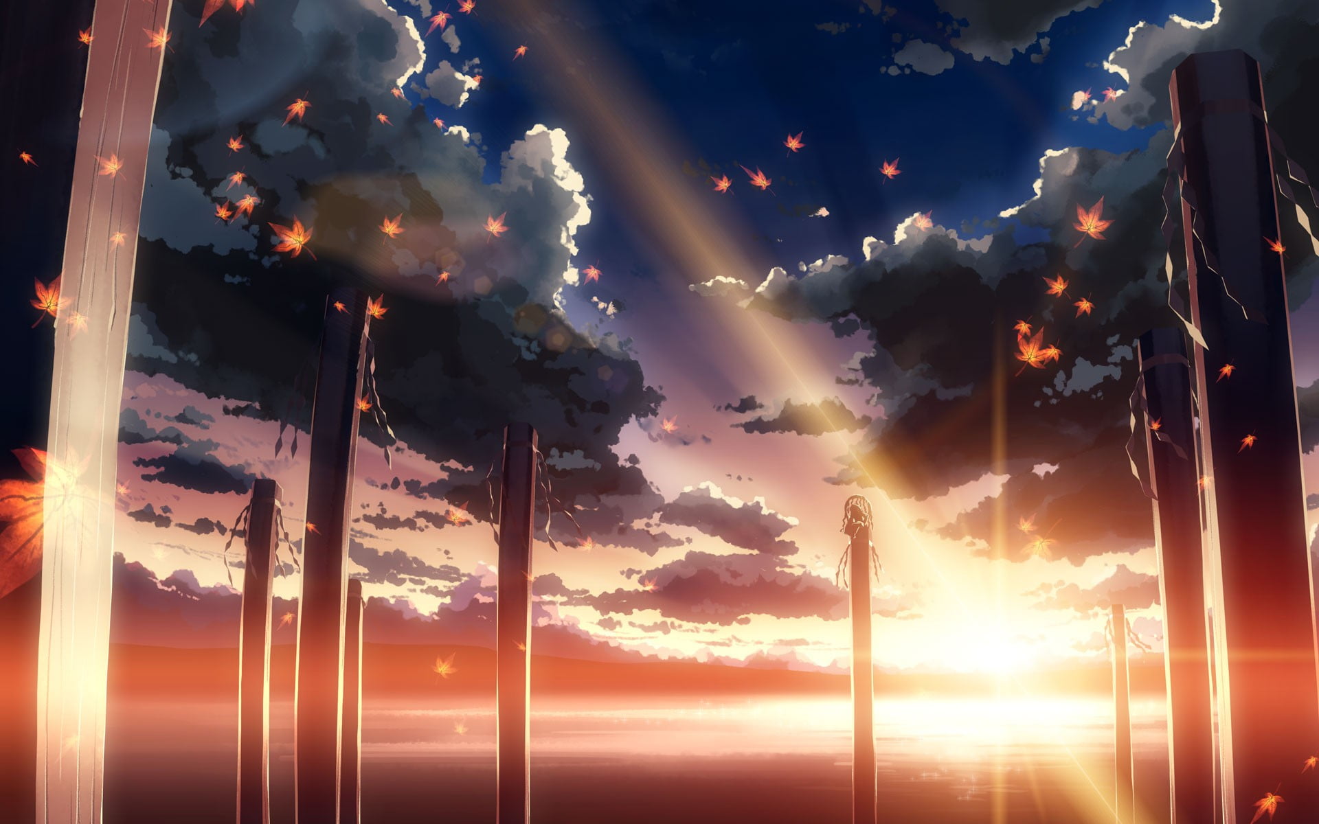 Touhou, plant, tranquil scene, illuminated, bright, sky, 1080P, Yasaka Kanako, outdoors, tranquility, glowing, trees, nature, sunbeam, digital composite, HD Wallpaper