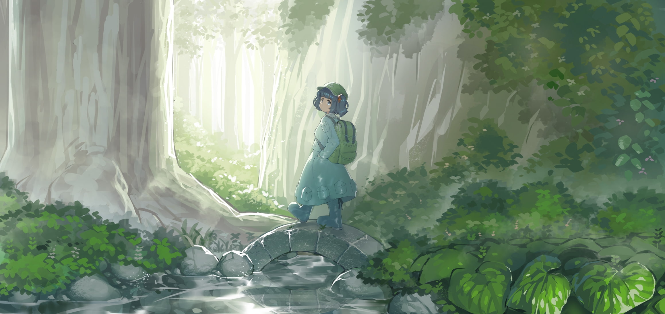 front view, standing, land, lifestyles, young adult, tree, beautiful woman, casual clothing, touhou, 1080P, kawashiro nitori, walking, growth, green color, HD Wallpaper