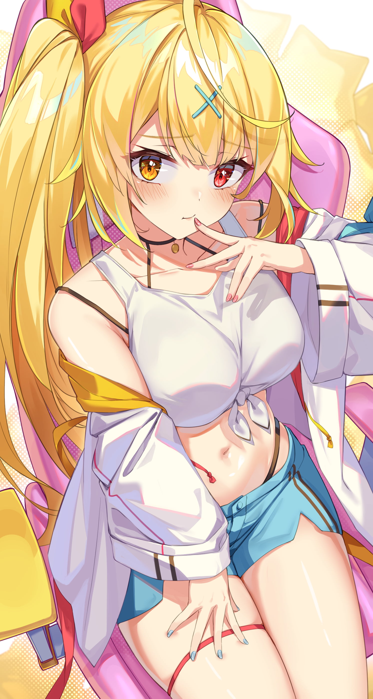 2K, vertical, anime girls, Nijisanji, heterochromia, anime, shorts, Hoshikawa Sara, Virtual Youtuber, Phone HD Wallpaper