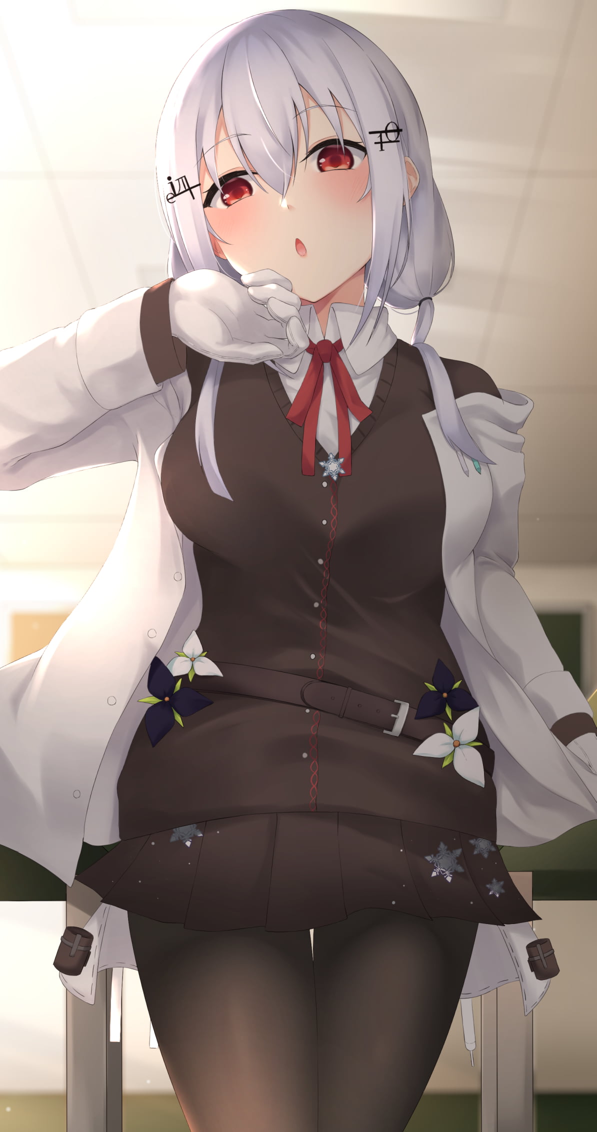 Hakase Fuyuki, anime girls, Nijisanji, 1080P, Shirayuiii, red eyes, white hair, Phone HD Wallpaper