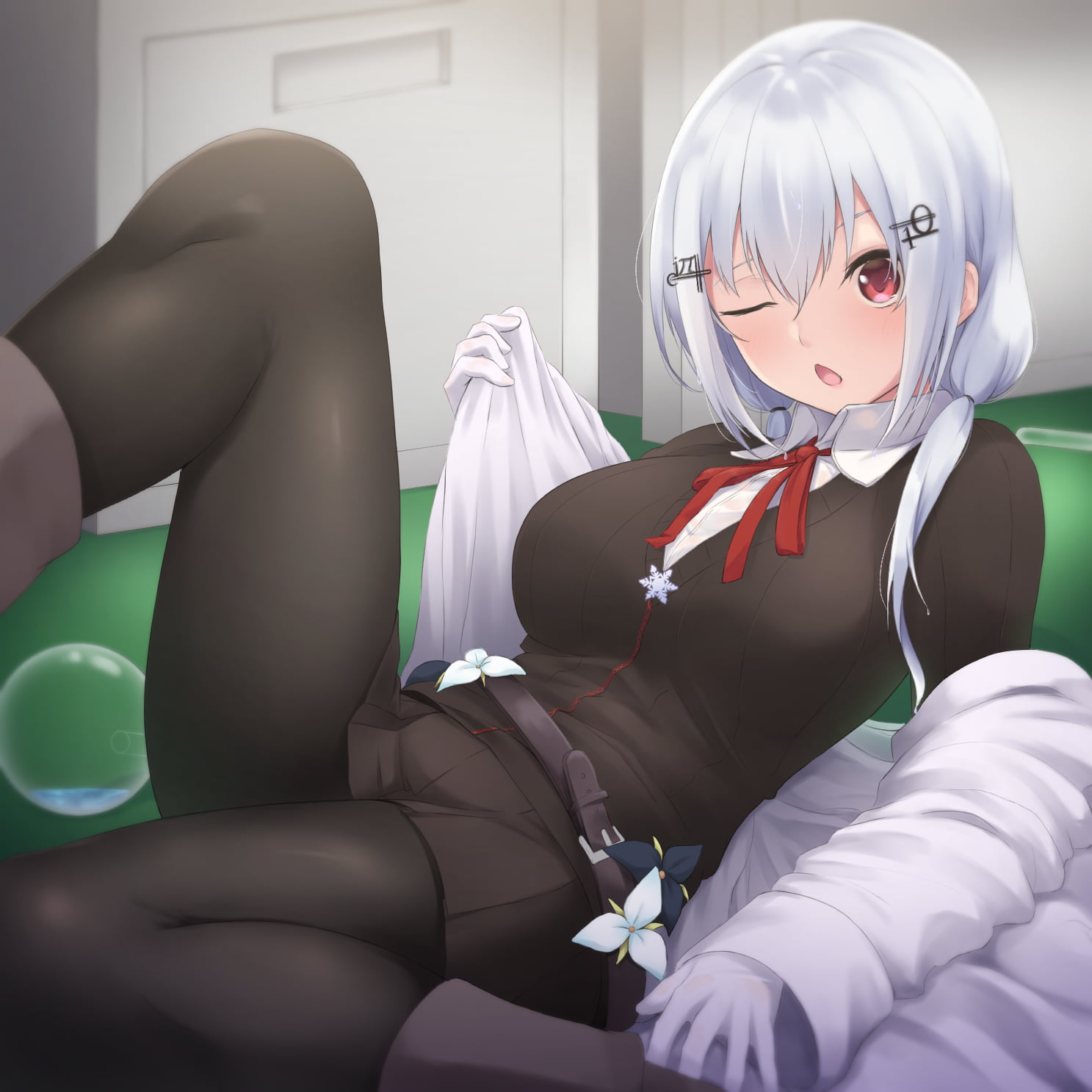 Hakase Fuyuki, anime girls, red eyes, white hair, 720P, Shirayuiii, Nijisanji, Phone HD Wallpaper