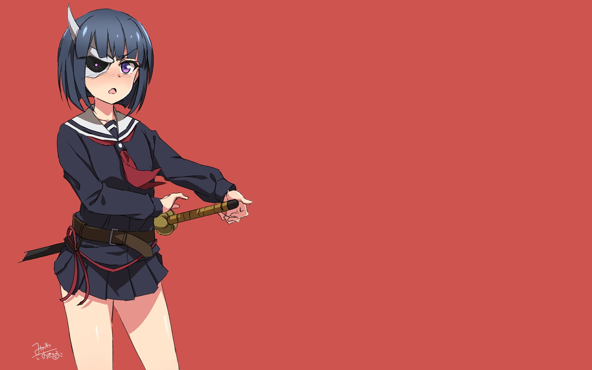 females, one person, front view, Onigawara Rin, three quarter length, anime girls, adult, cut out, nature, copy space, standing, sports clothing, red, colored background, HD Wallpaper