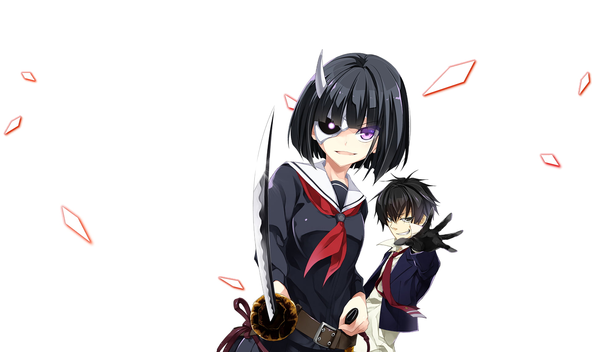 katana, front view, real people, adult, lifestyles, young women, studio shot, young adult, hairstyle, standing, Onigawara Rin, Busou Shoujo Machiavellianism, HD Wallpaper