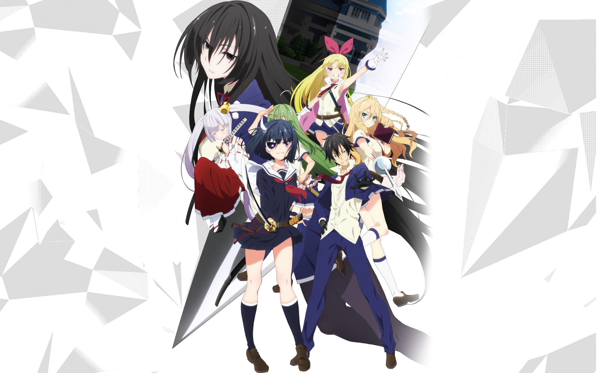 Chōka U Barazaki, representation, high angle view, day, Busou Shoujo Machiavellianism, white background, nature, Nomura Fudō, flower, Mary Kikakujō, Onigawara Rin, HD Wallpaper