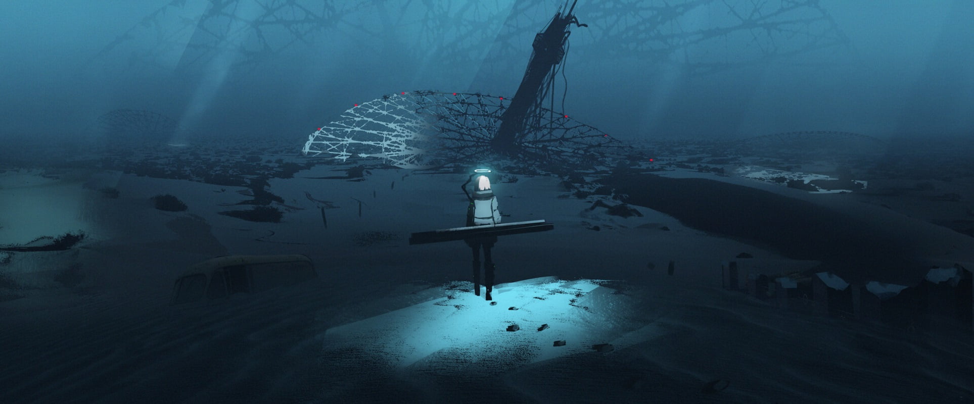 1080P, Astero, digital art, sea, science fiction, ruins, angel, desert, HD Wallpaper