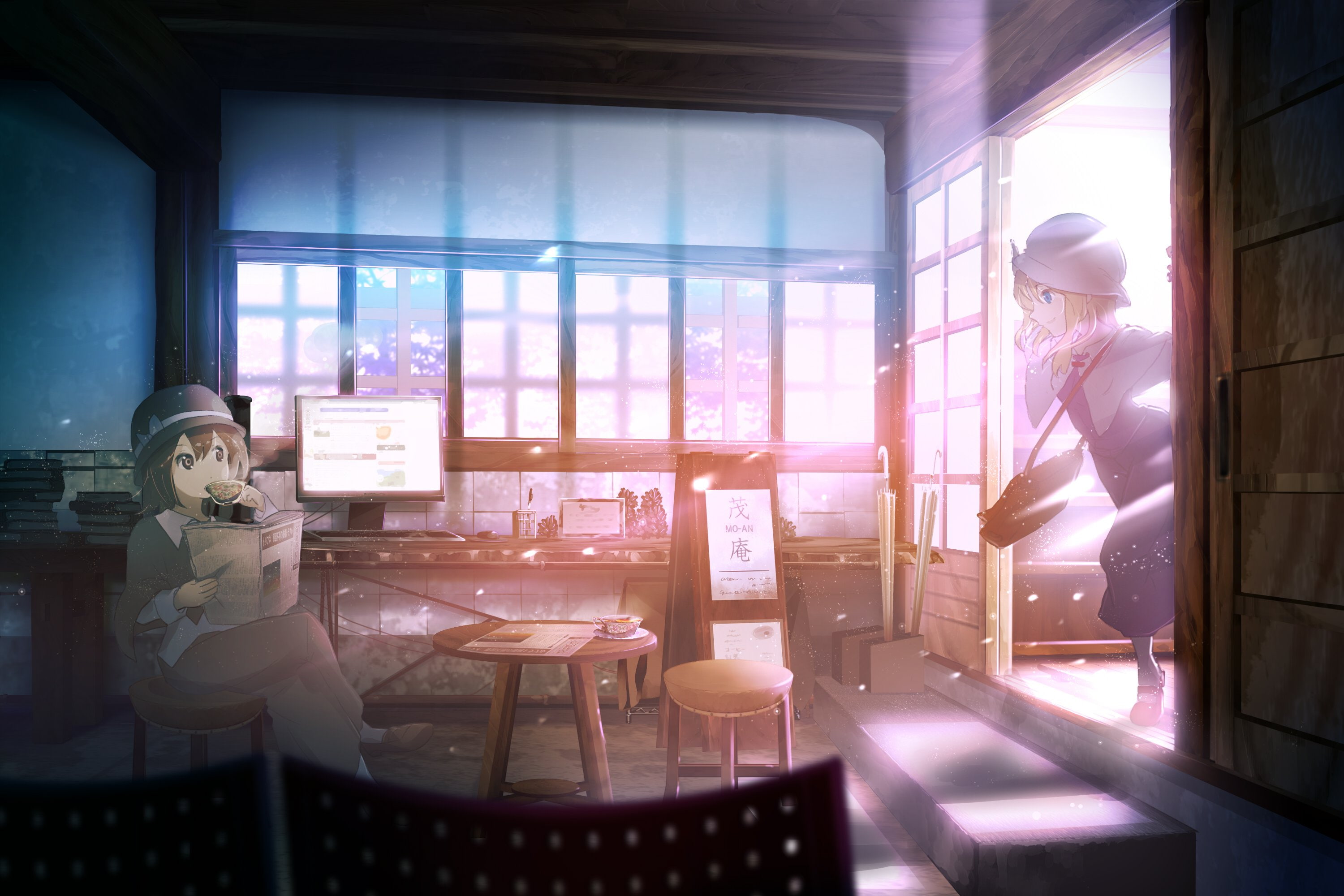 touhou, computer, maribel, girls, shinta, hmmuk, hat, han, renko, usami, paper, 2K, HD Wallpaper
