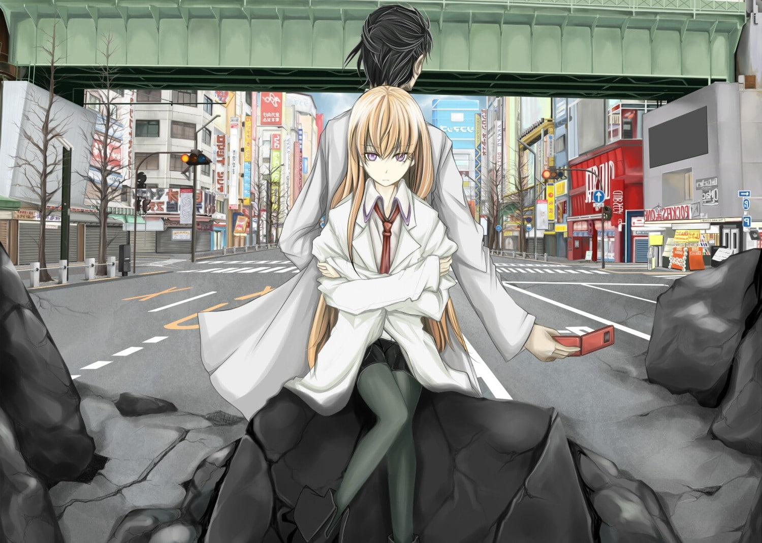 reflection, men, building exterior, women, obscured face, street, rear view, waiting, day, real people, anime anime girls steinsgate makise kurisu okabe rintarou, HD Wallpaper