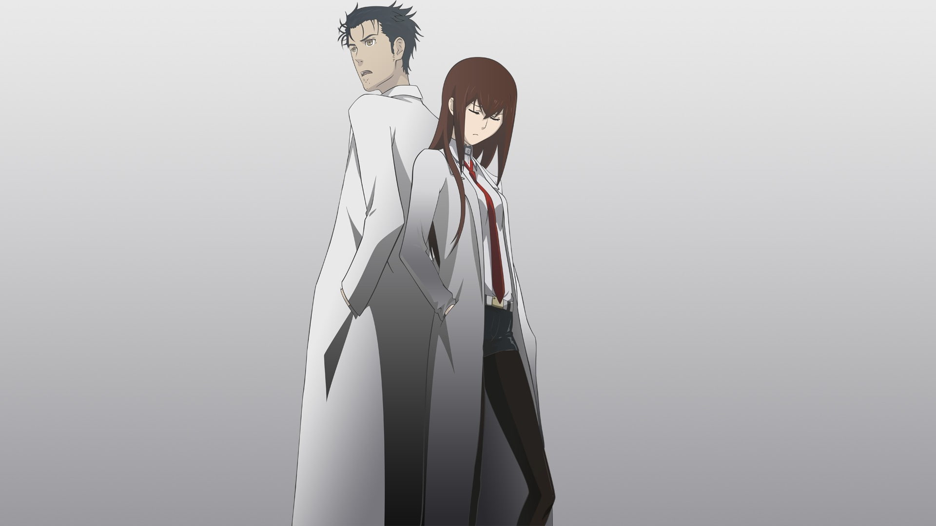 1080P, people, white background, gray, steinsgate makise kurisu okabe rintarou, clothing, indoors, standing, female likeness, studio shot, adult, mannequin, HD Wallpaper