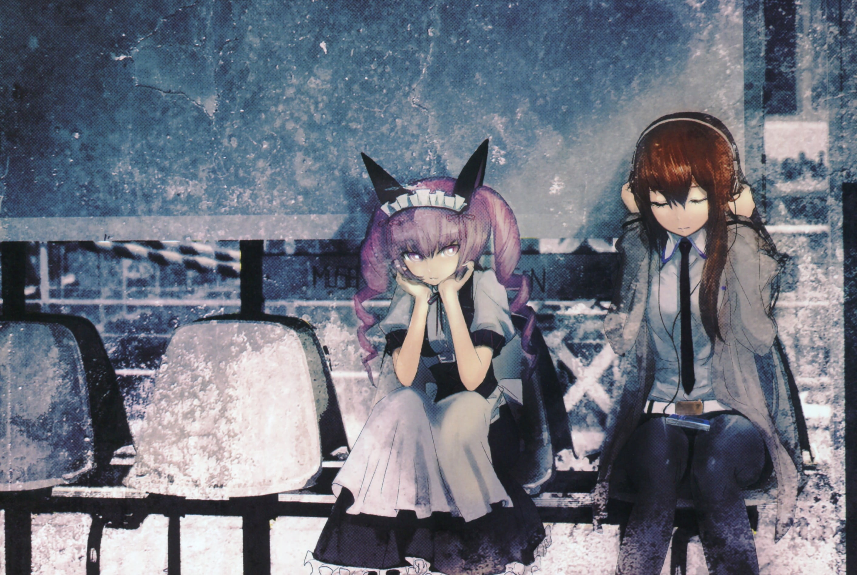 architecture, nature, animal wildlife, day, 2K, horse, chair, art and craft, seat, anime girls, cold temperature, wood - material, Makise Kurisu, winter, HD Wallpaper