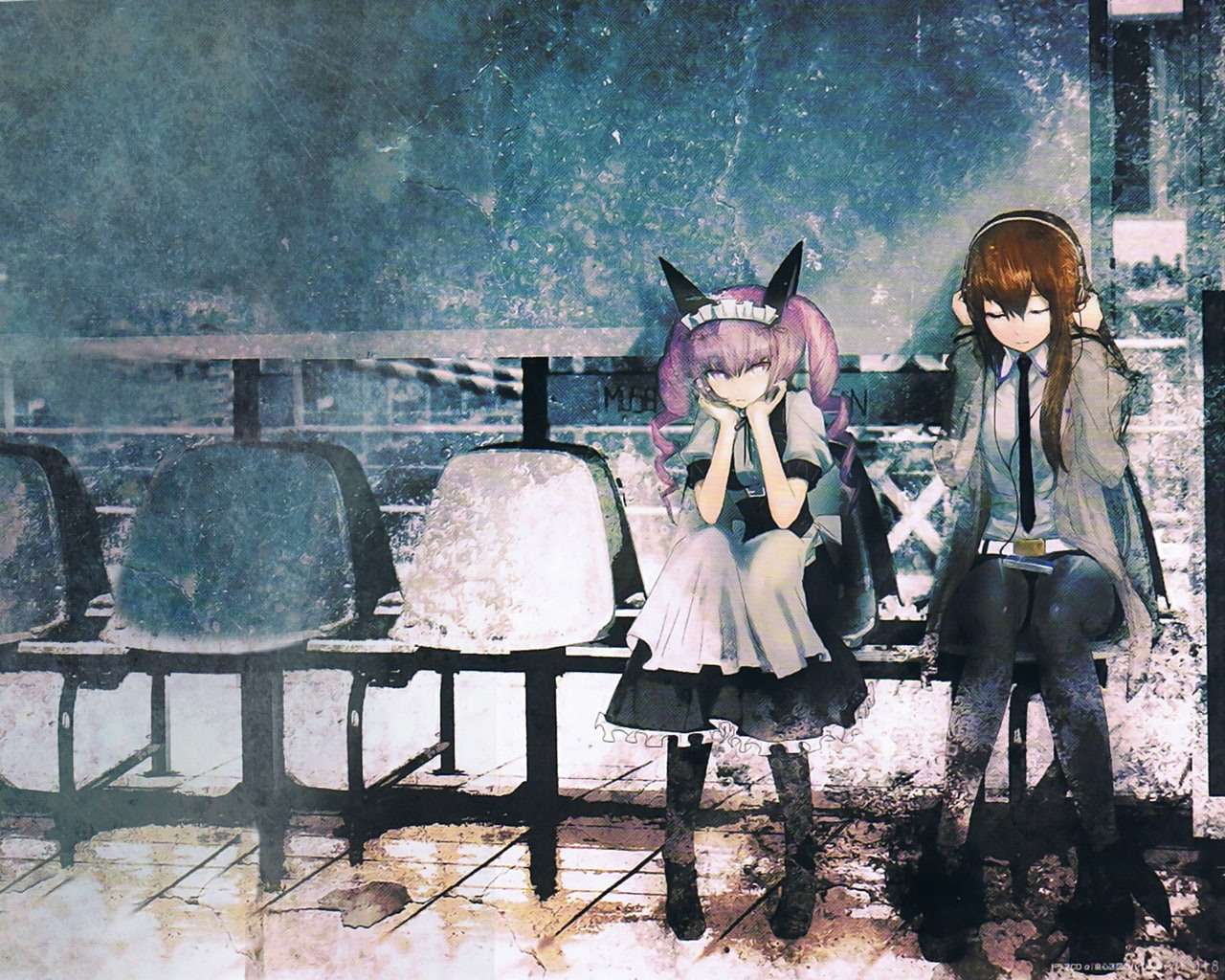 makise, people, anime, redheads, hair, hd, 720P, pink, kurisu, rumiho, tie, headphones, skirts, steinsgate, art, akiha, girls, HD Wallpaper