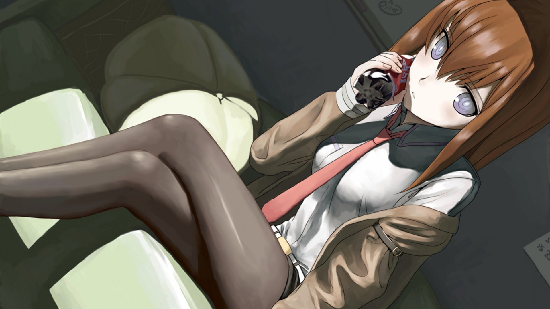 anime anime girls steinsgate redhead makise kurisu white shirt tie blue eyes, 1080P, HD Wallpaper