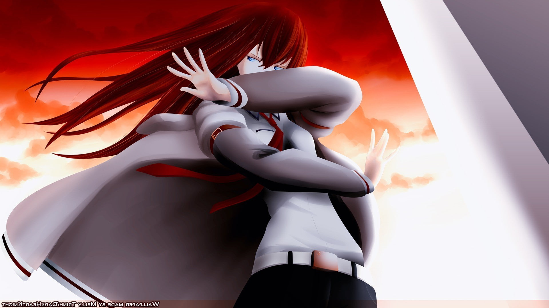 adult, makise kurisu redhead long hair anime anime girls blue eyes steinsgate, nature, indoors, technology, dyed red hair, one person, women, sport, standing, HD Wallpaper