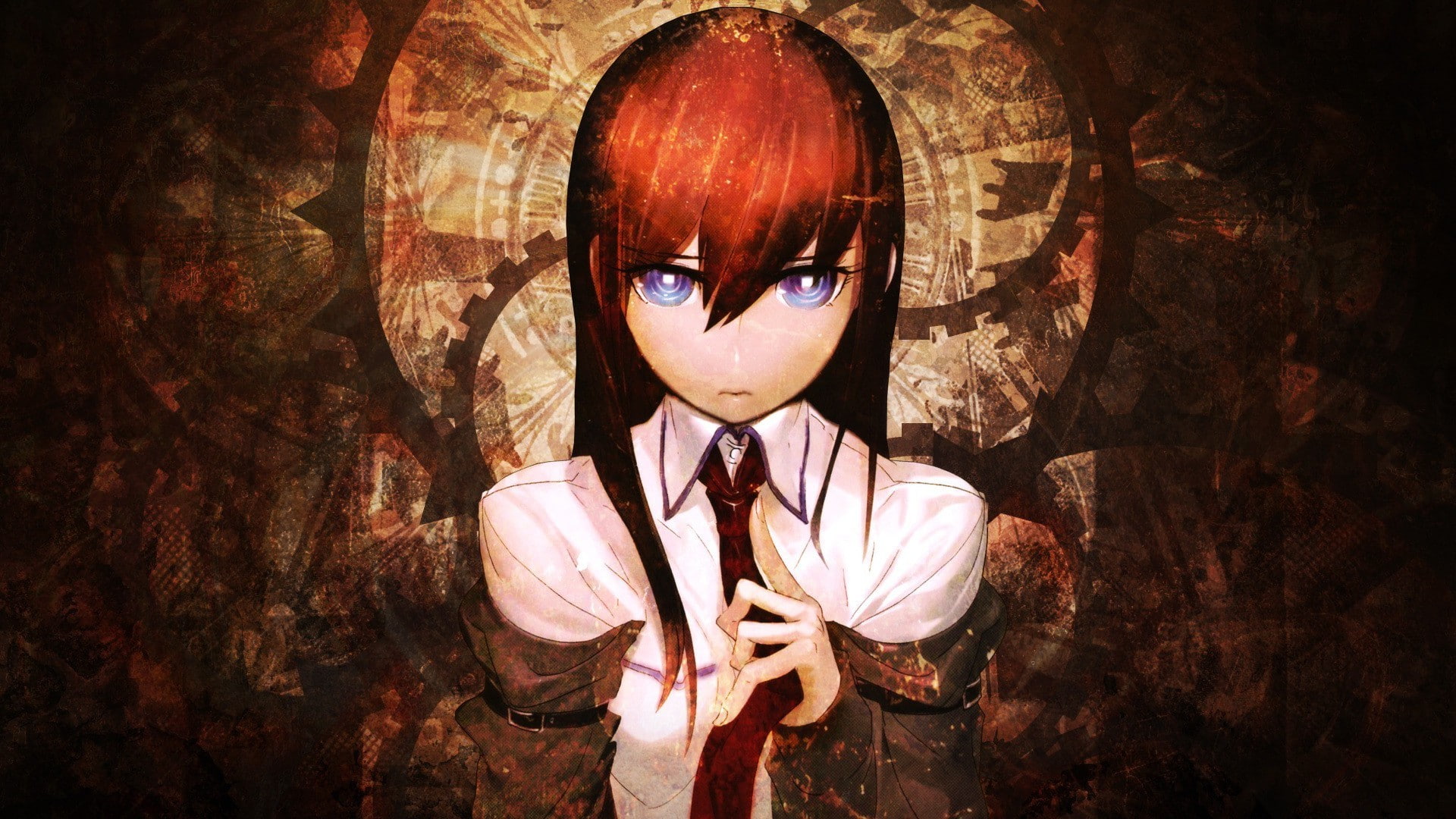 young adult, men, adult, one person, human face, waist up, front view, unrecognizable person, anime anime girls steinsgate redhead makise kurisu white shirt tie blue eyes, HD Wallpaper