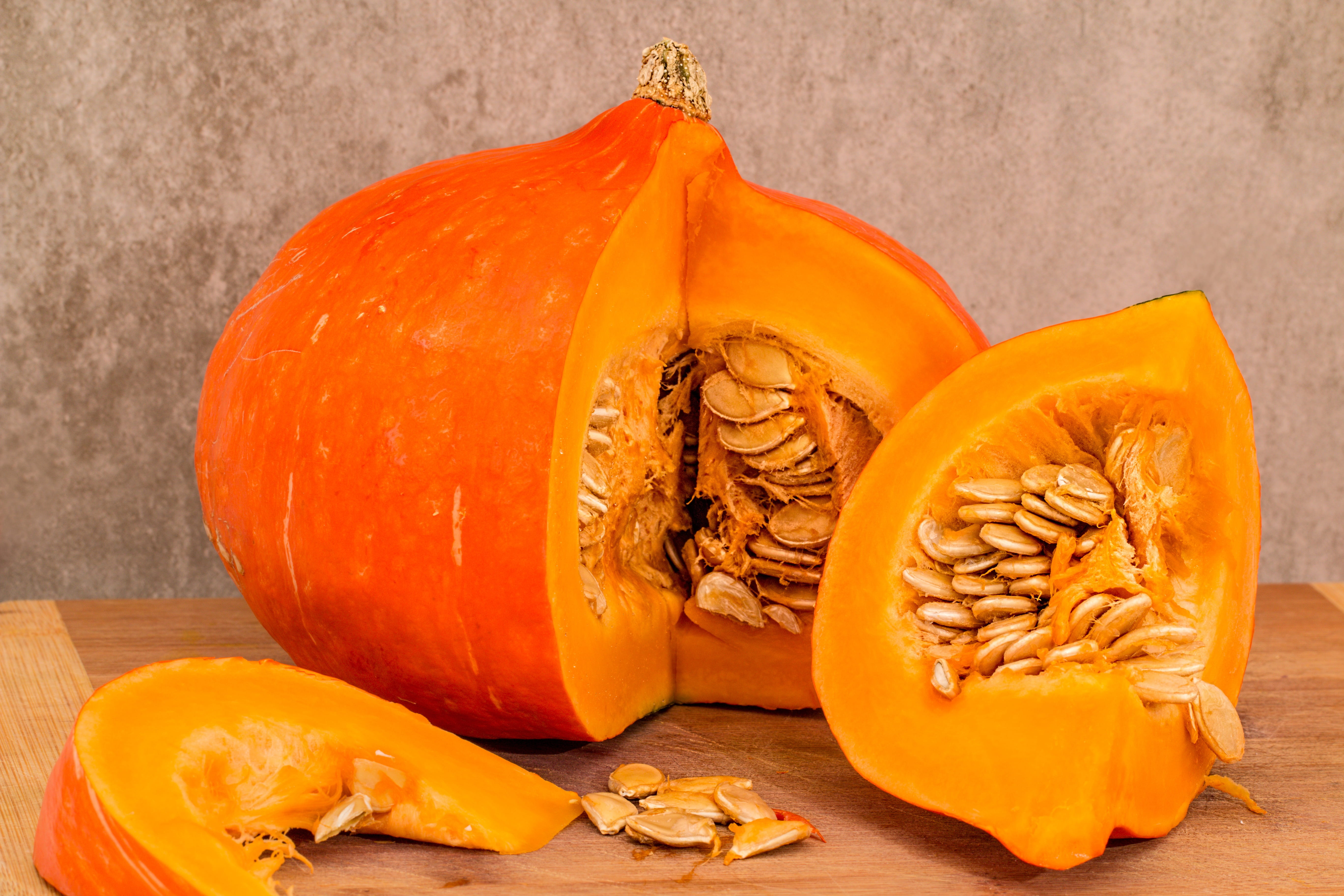 orange color, orange, seed, indoors, nutrients, freshness, gourd, food, organic, pumpkin seed, cross section, halloween, vegetarian food, squash, ingredient, HD Wallpaper