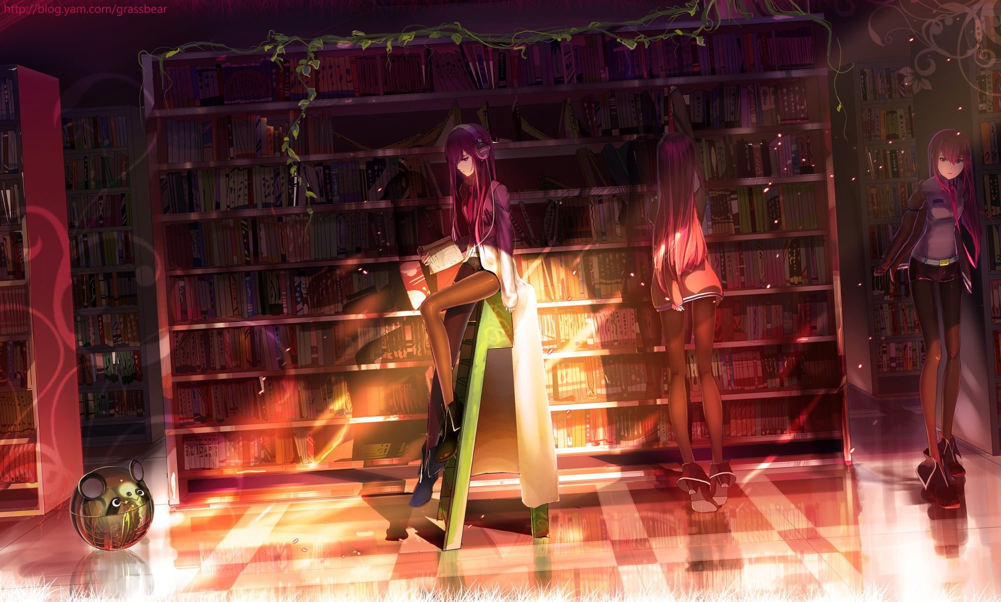 full length, real people, standing, heat - temperature, indoors, books, fire, men, anime, glowing, light - natural phenomenon, purple hair, lifestyles, HD Wallpaper