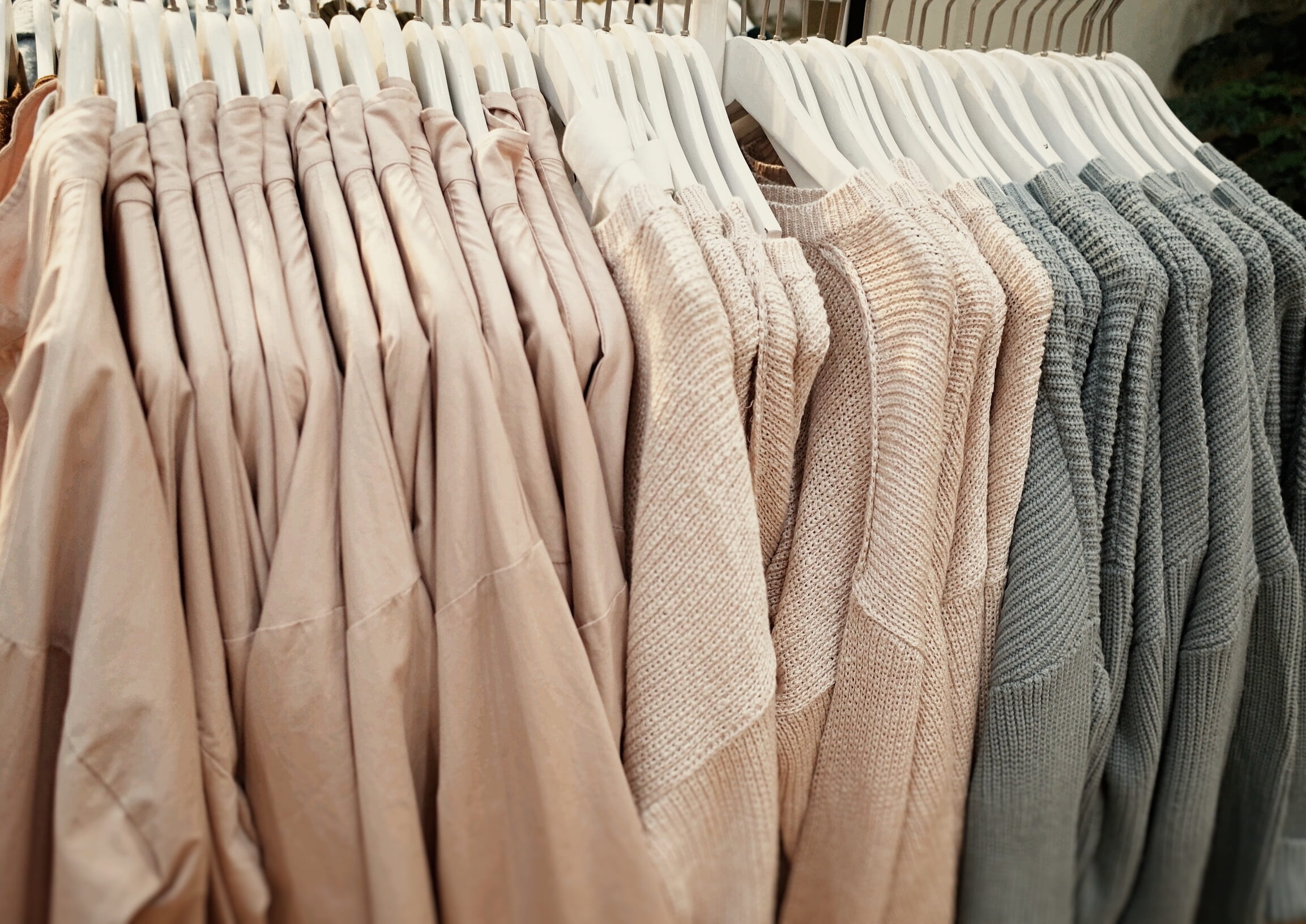 for sale, knitting, rack, hanging, in a row, consumerism, retail, hanger, arrangement, hangers, clothing store, sale, new, tops, shop, full frame, fashion, HD Wallpaper