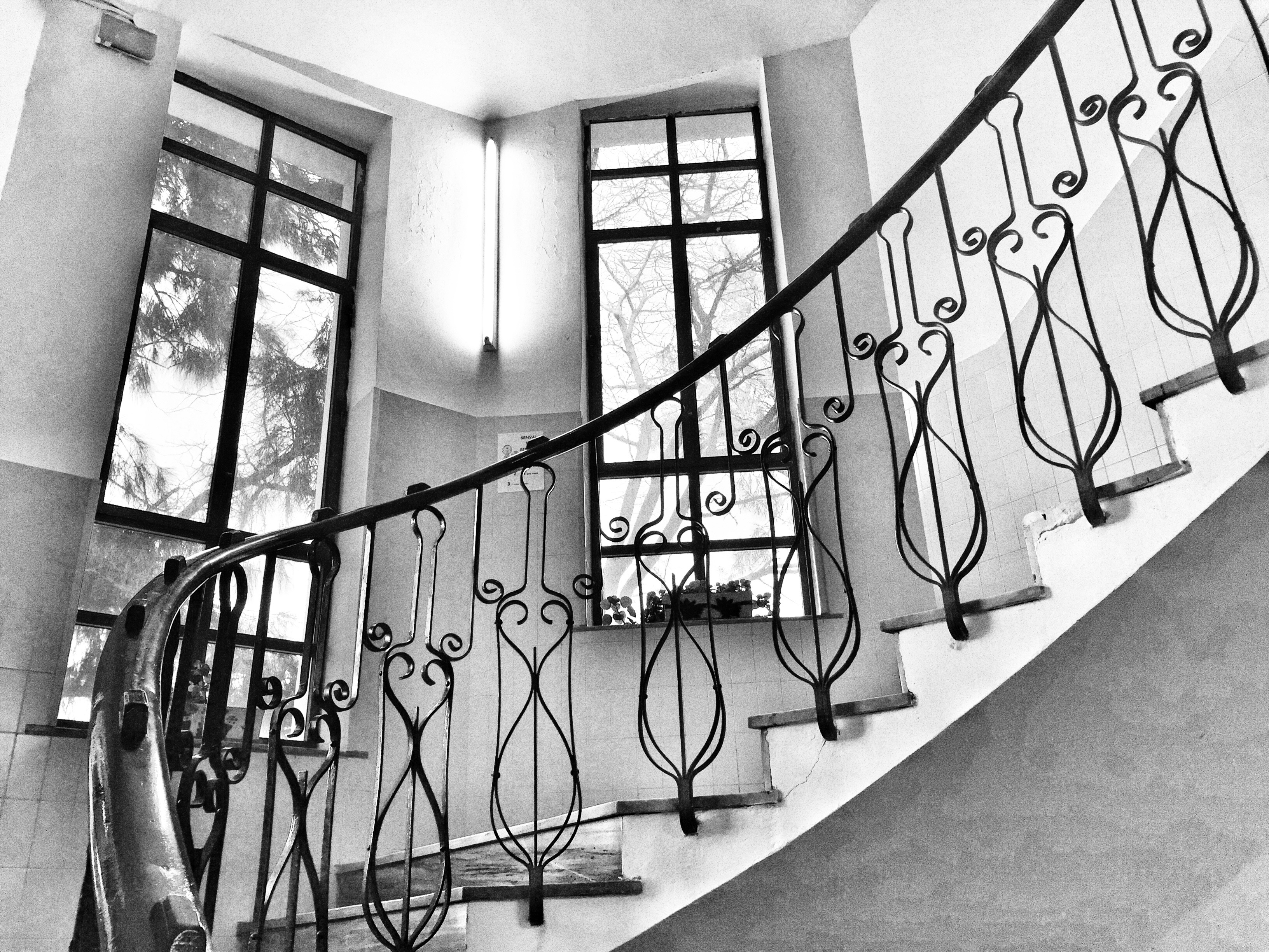 2K, text, day, built structure, creativity, wall - building feature, wrought iron, indoors, interior, steps and staircases, black and white, no People, HD Wallpaper
