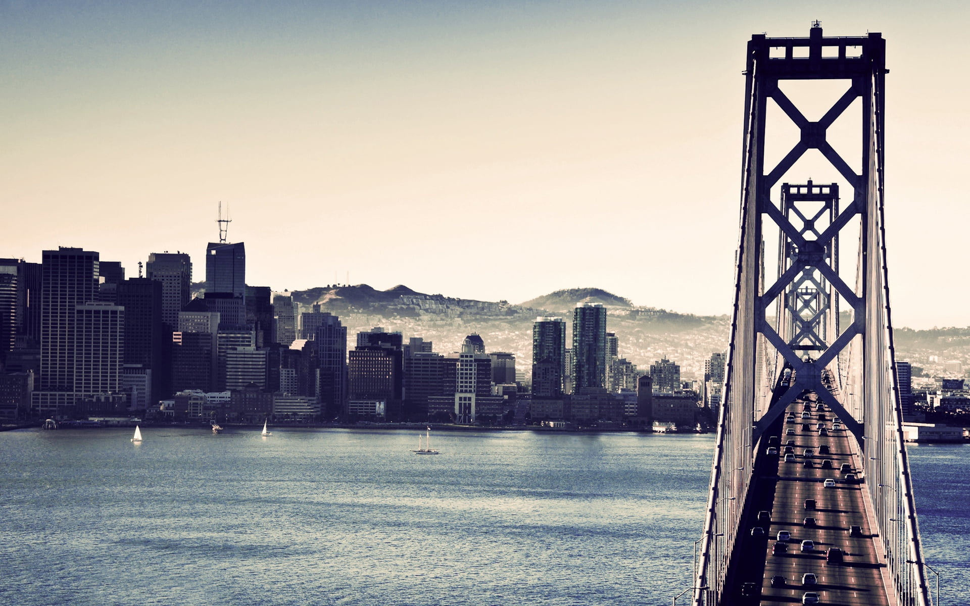 water, outdoors, skyscrapers, bay, travel, day, bay Bridge, sky, manhattan - New York City, new York City, btrige, california, building Exterior, connection, HD Wallpaper