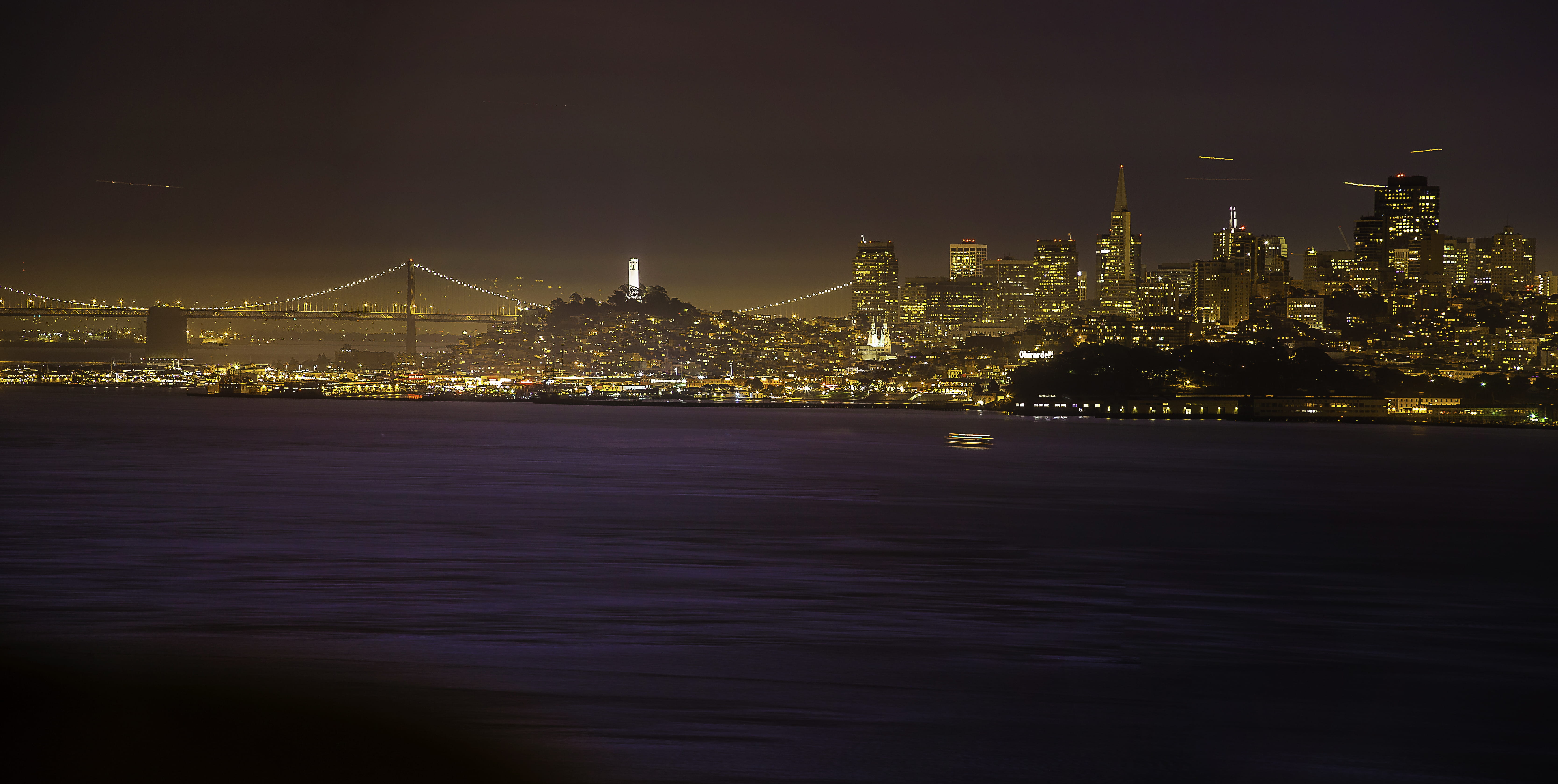 illuminated, sky, usa, sausalito, water, city, no people, vista point, san francisco, skyscraper, outdoors, bridge - man made structure, night, nightlife, HD Wallpaper