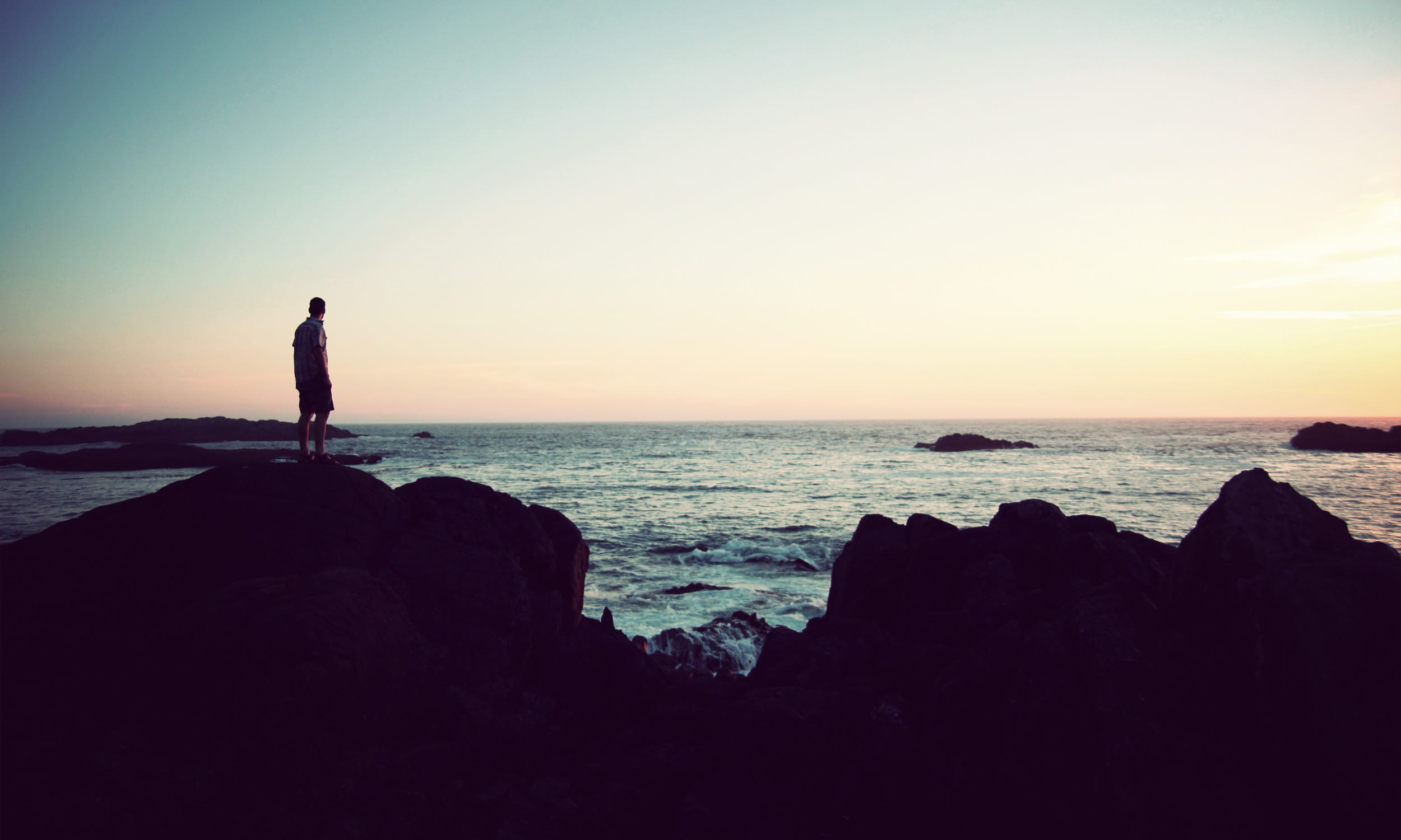 vista, tranquil scene, outdoors, real people, scenics - nature, dusk, beach, canada, wya point resort, looking at view, silhouette, rock, alone, ucluelet, HD Wallpaper