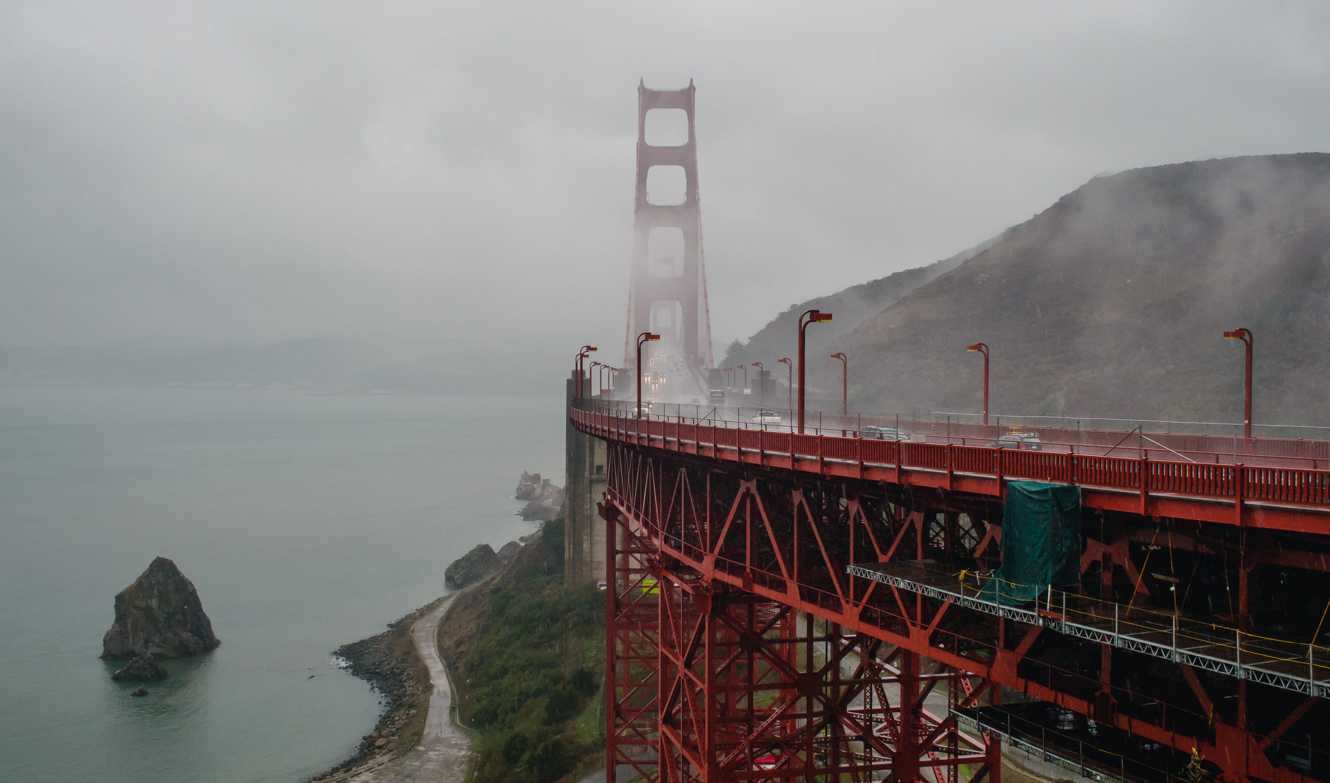 water, no people, day, pollution, bridge, landscape, cloud - sky, bridge - man made structure, architecture, travel, rock, air pollution, nature, 4K, outdoors, HD Wallpaper