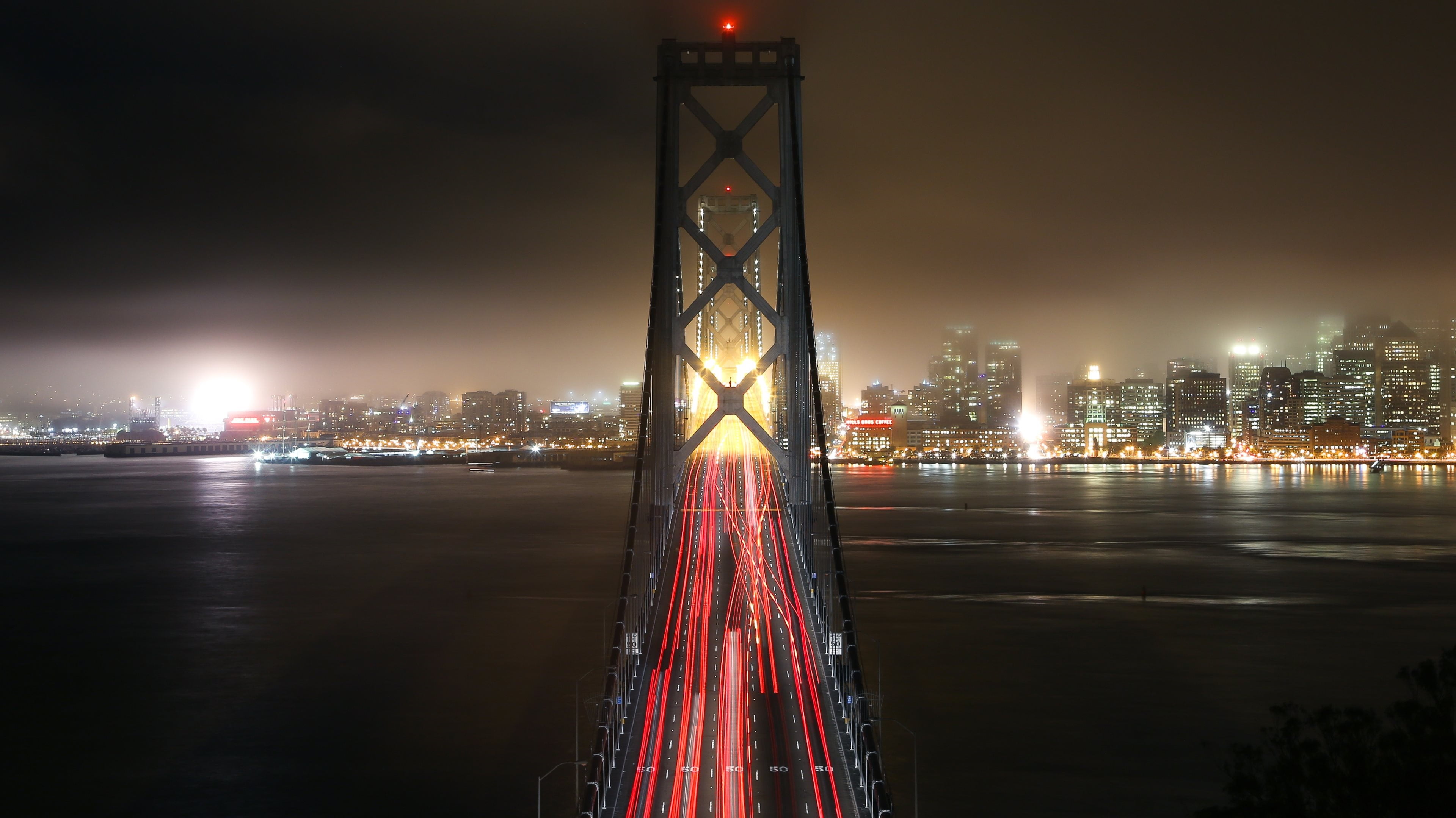 nature, building exterior, landmark, usa, long exposure photography, river, night time, city lights, illuminated, skyscraper, lighting, outdoors, light trail, HD Wallpaper