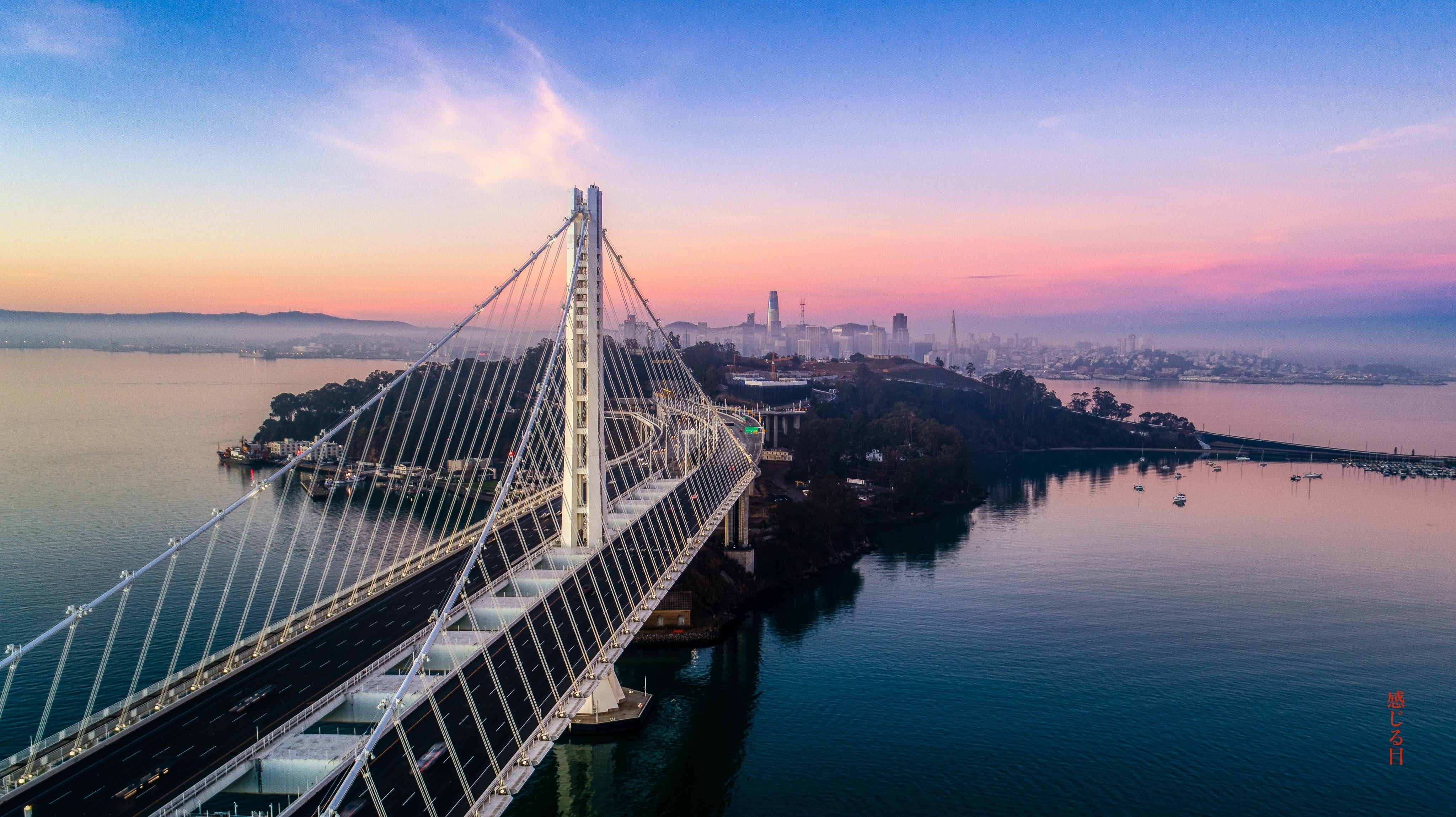 4K, San Francisco Bay, San Francisco-Oakland Bay Bridge, sunrise, San Francisco, HD Wallpaper