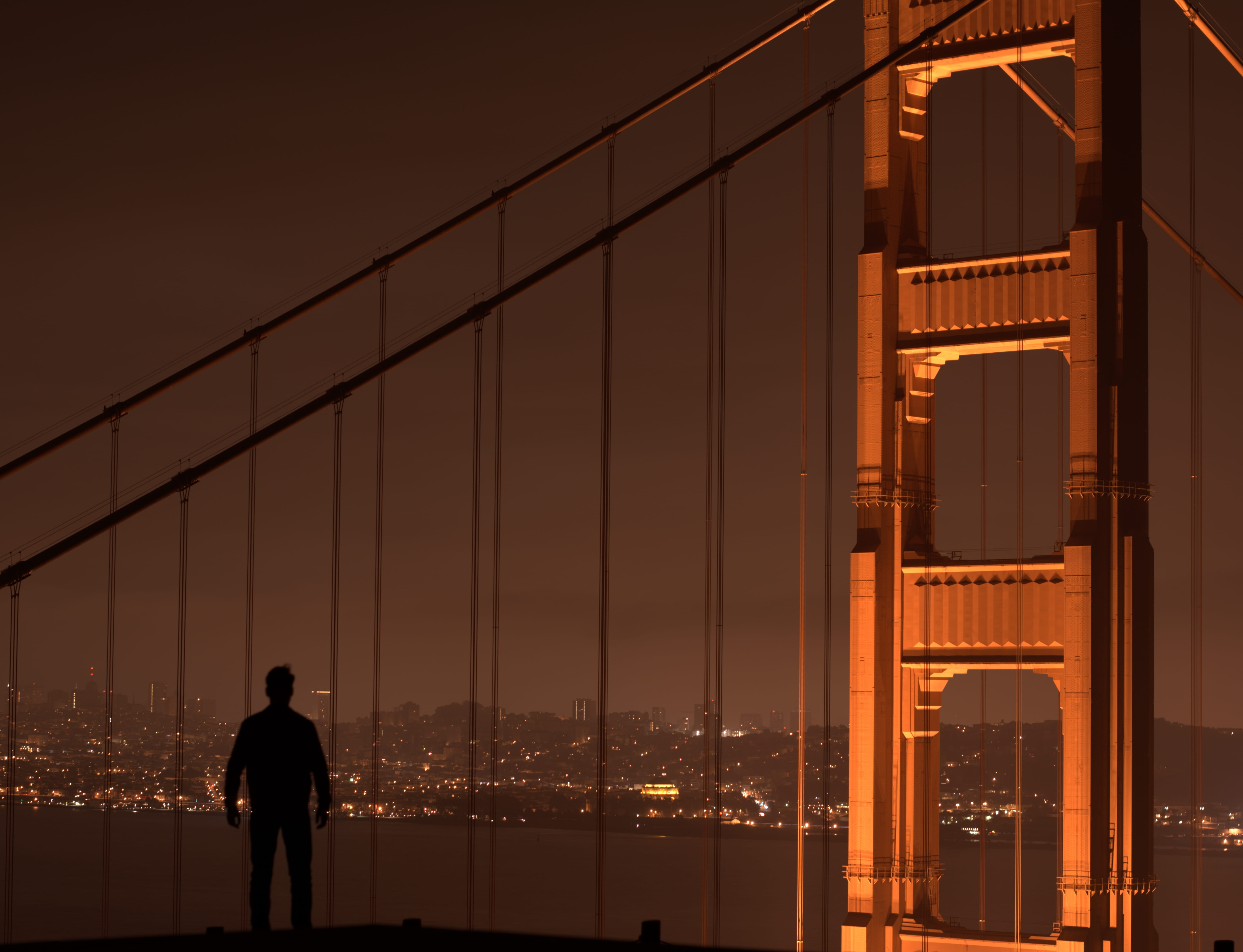 people, bridge, real people, nature, standing, building exterior, leisure activity, marin headlands, united states, sky, bridge - man made structure, night, HD Wallpaper