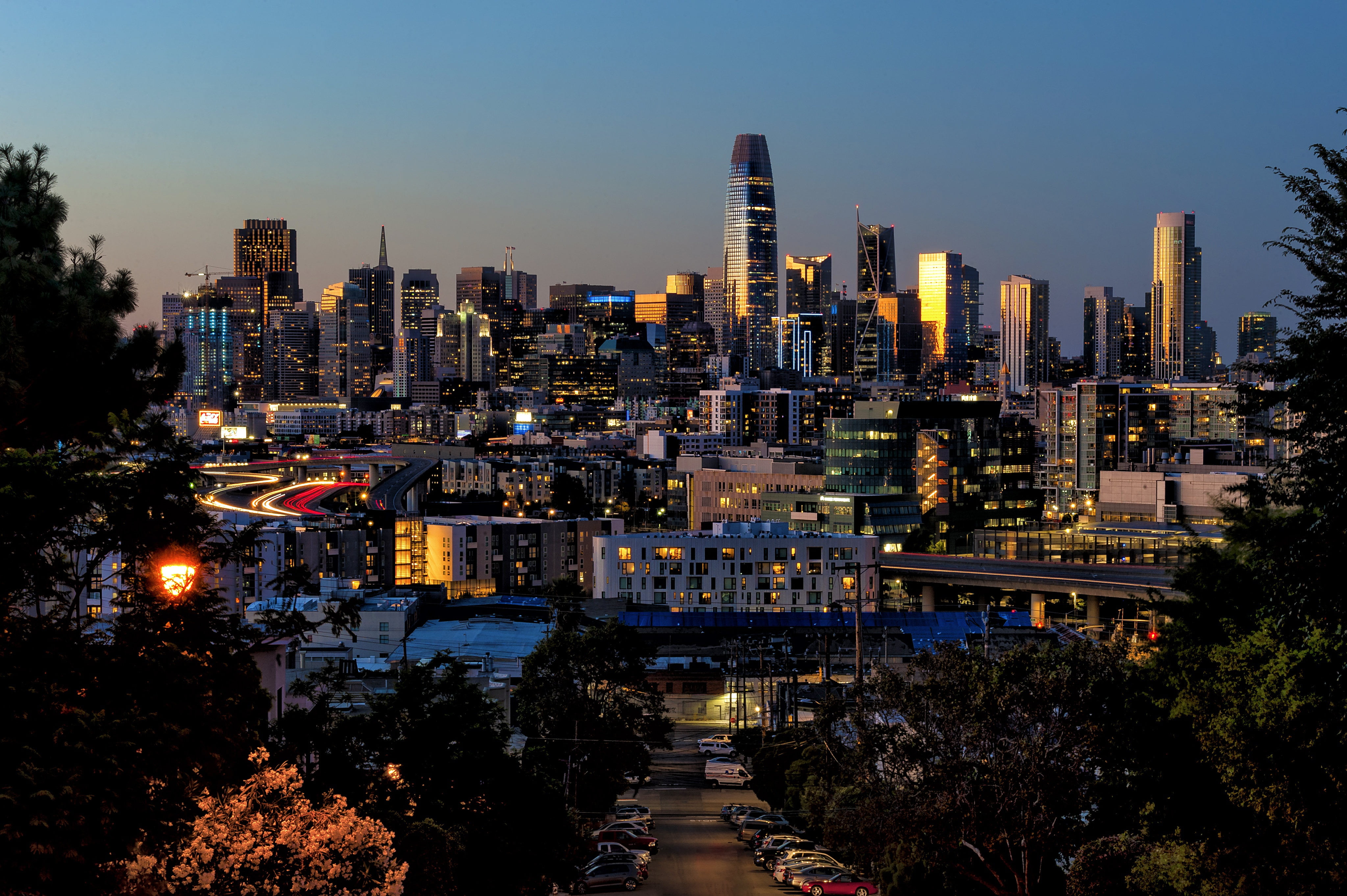 skyline, 4K, San Francisco, CA, USA, lights, the evening, HD Wallpaper