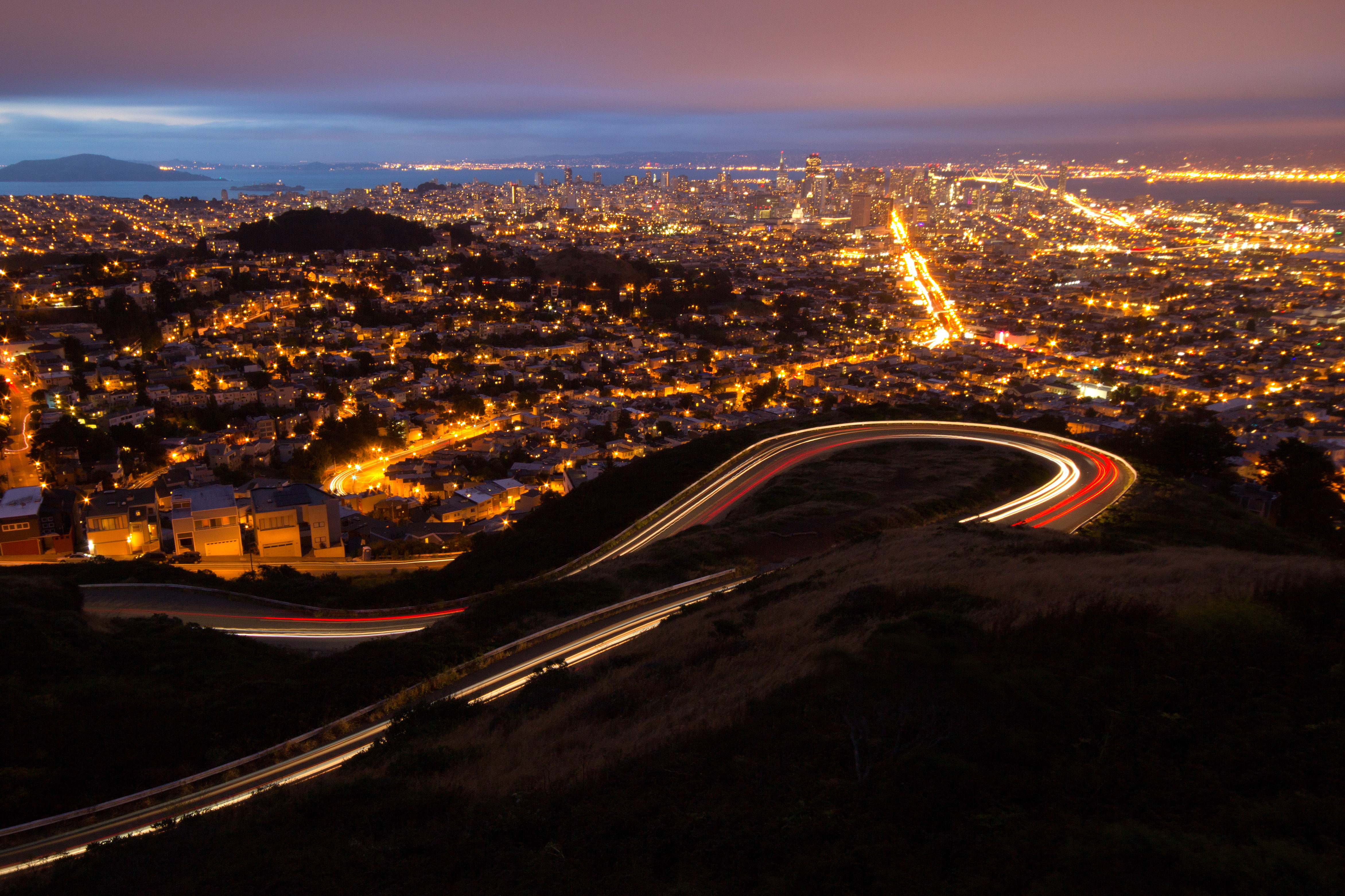 mountain, long exposure, tail Light, 4K, travel, city Life, building Exterior, lighting Equipment, motion, city, architecture, europe, road, night, light - Natural Phenomenon, HD Wallpaper