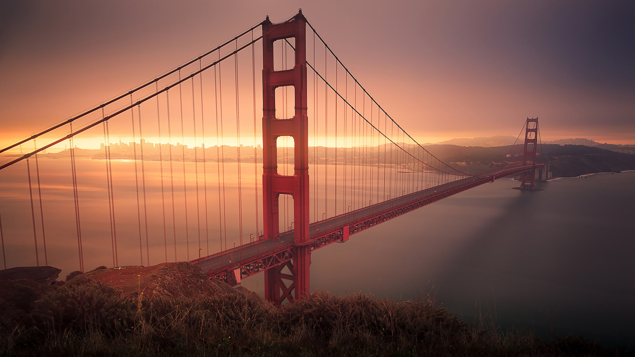 The sun, San Francisco, Bridge, 1080P, Golden gate, Morning, CA, HD Wallpaper