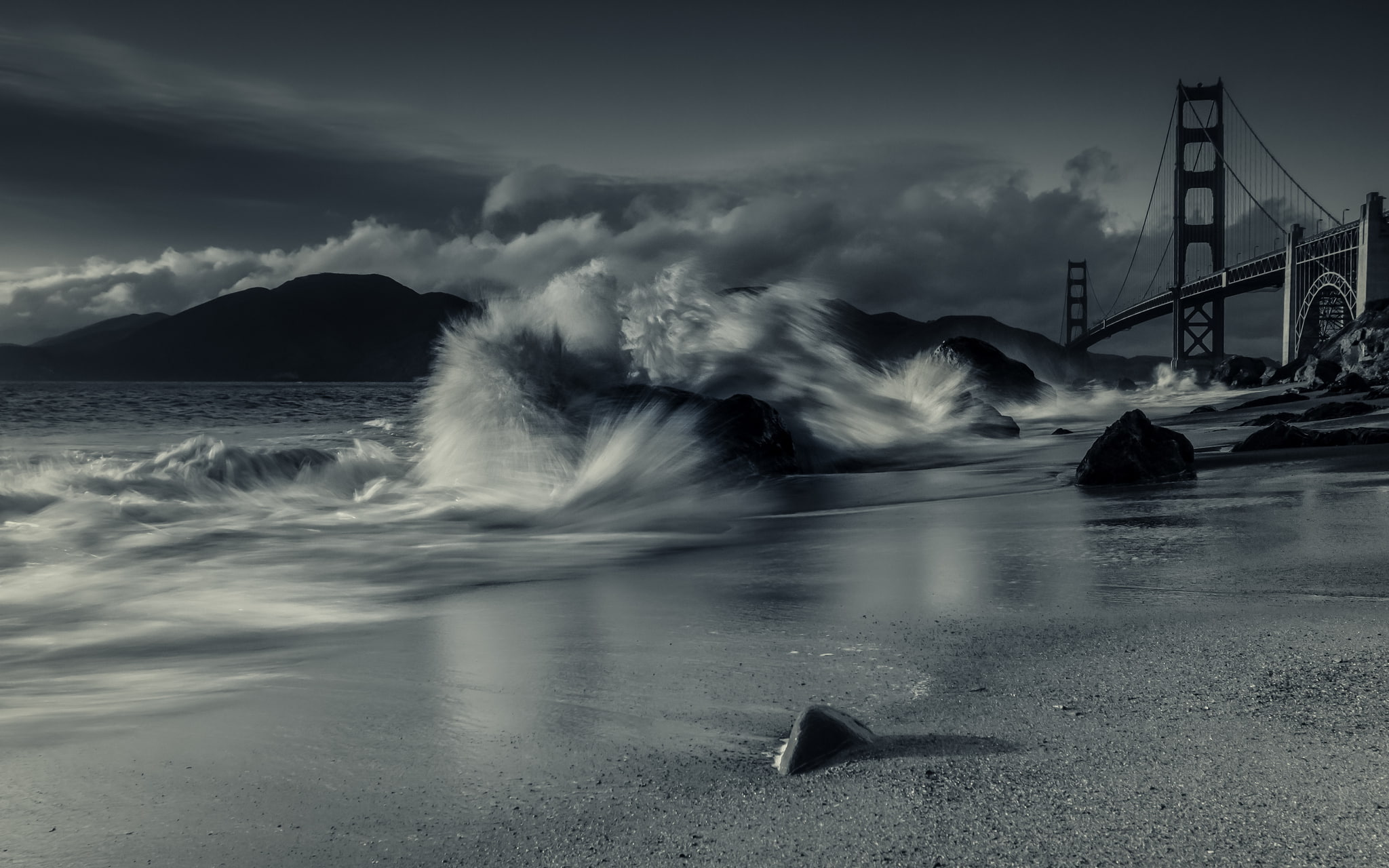 bridge, 1080P, the sky, Bay, wave, Bay Bridge, San Francisco, CA, California, HD Wallpaper