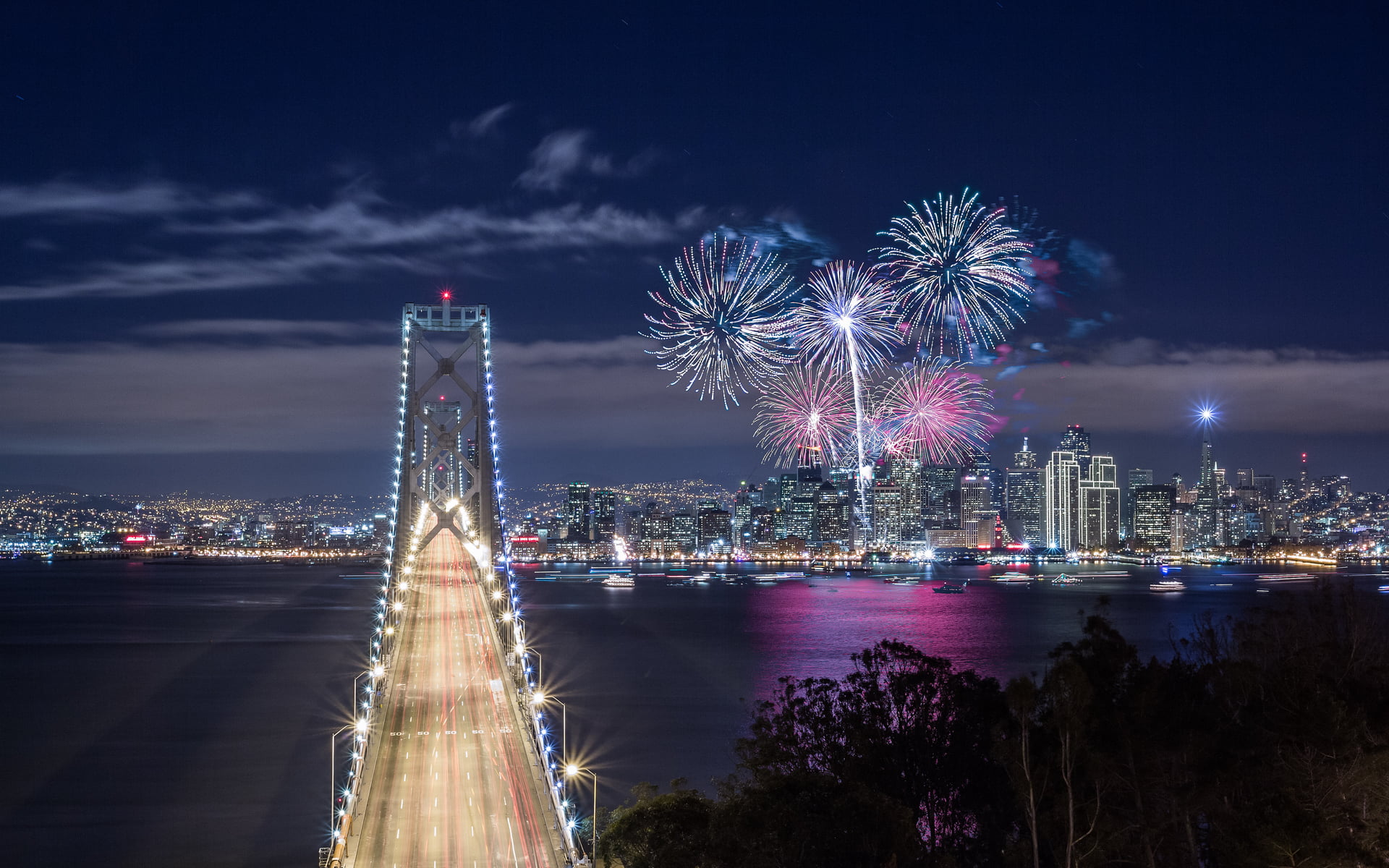 firework - man made object, motion, long exposure, city, arts culture and entertainment, CA, cityscape, USA, sky, building exterior, lights, built structure, HD Wallpaper