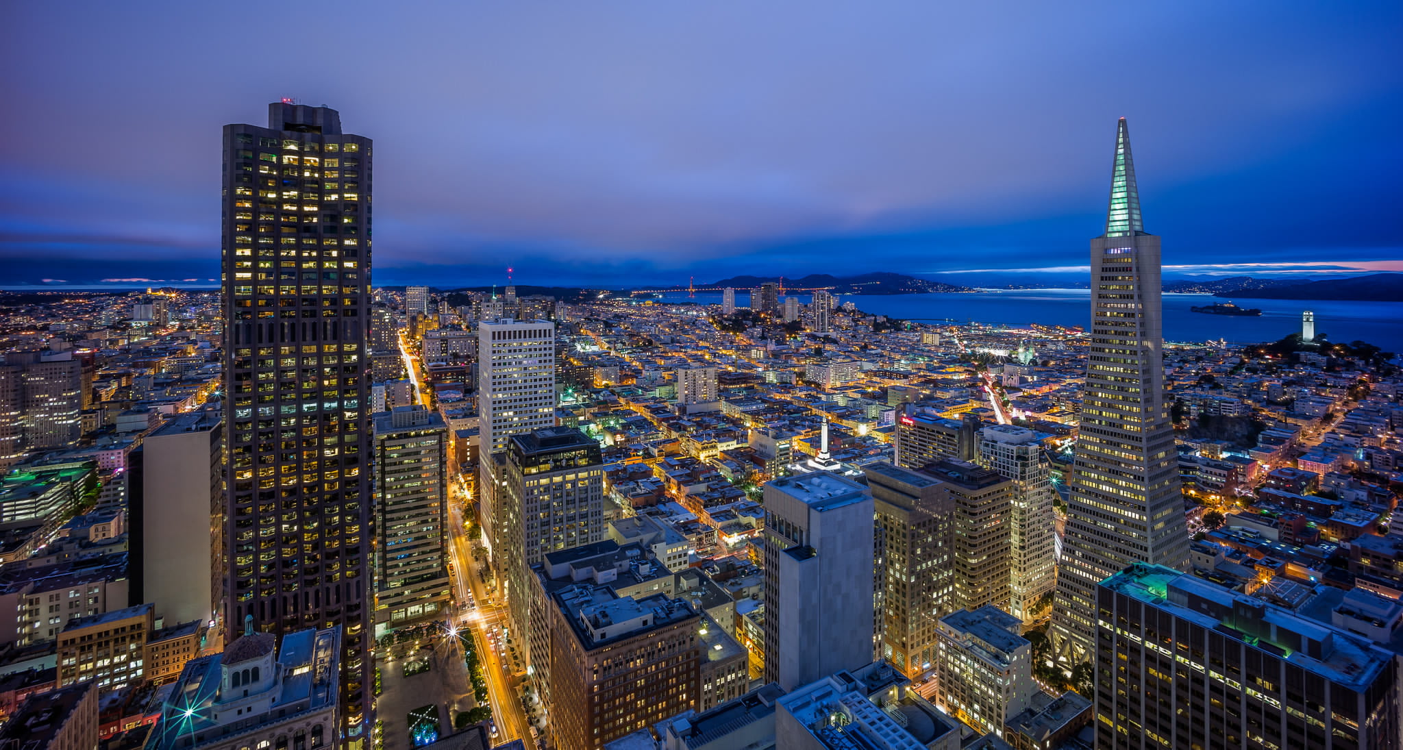 city life, outdoors, CA, skyscrapers, skyscraper, night city, office building exterior, urban skyline, city, illuminated, cityscape, building, travel destinations, HD Wallpaper