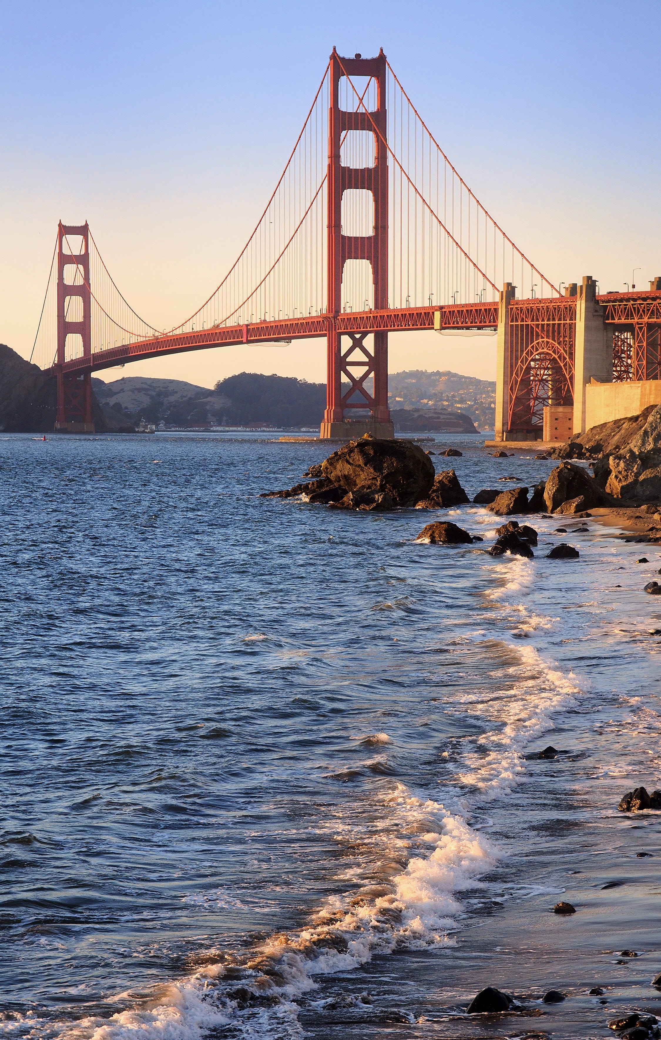 sky, bridge - man made structure, water, tourism, transportation, travel destinations, bay, nature, suspension bridge, bridge, usa, connection, baker beach, Phone HD Wallpaper