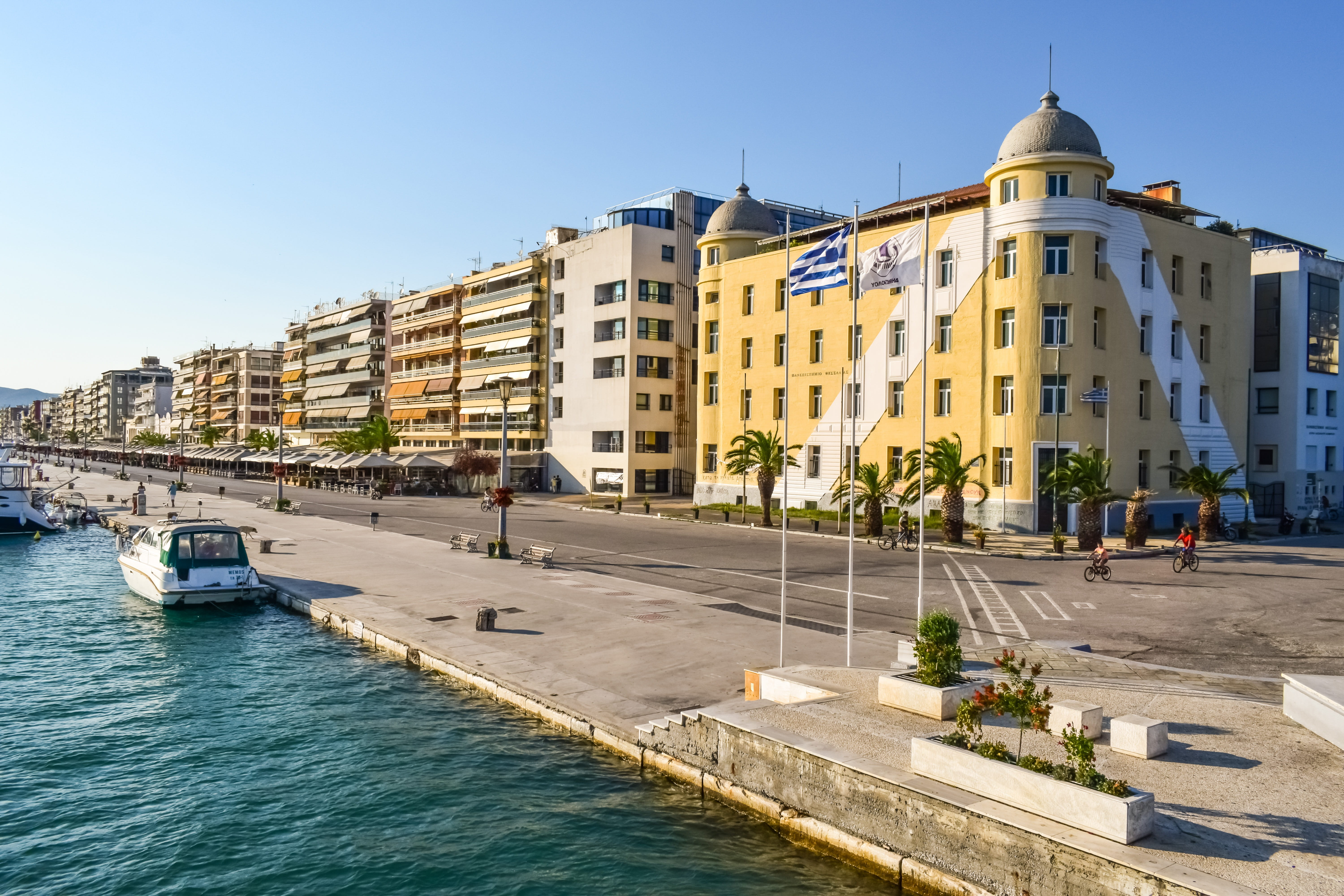 incidental people, 5K, built structure, architecture, travel destinations, sunlight, thessaly, transportation, magnesia, waterfront, promenade, volos, HD Wallpaper