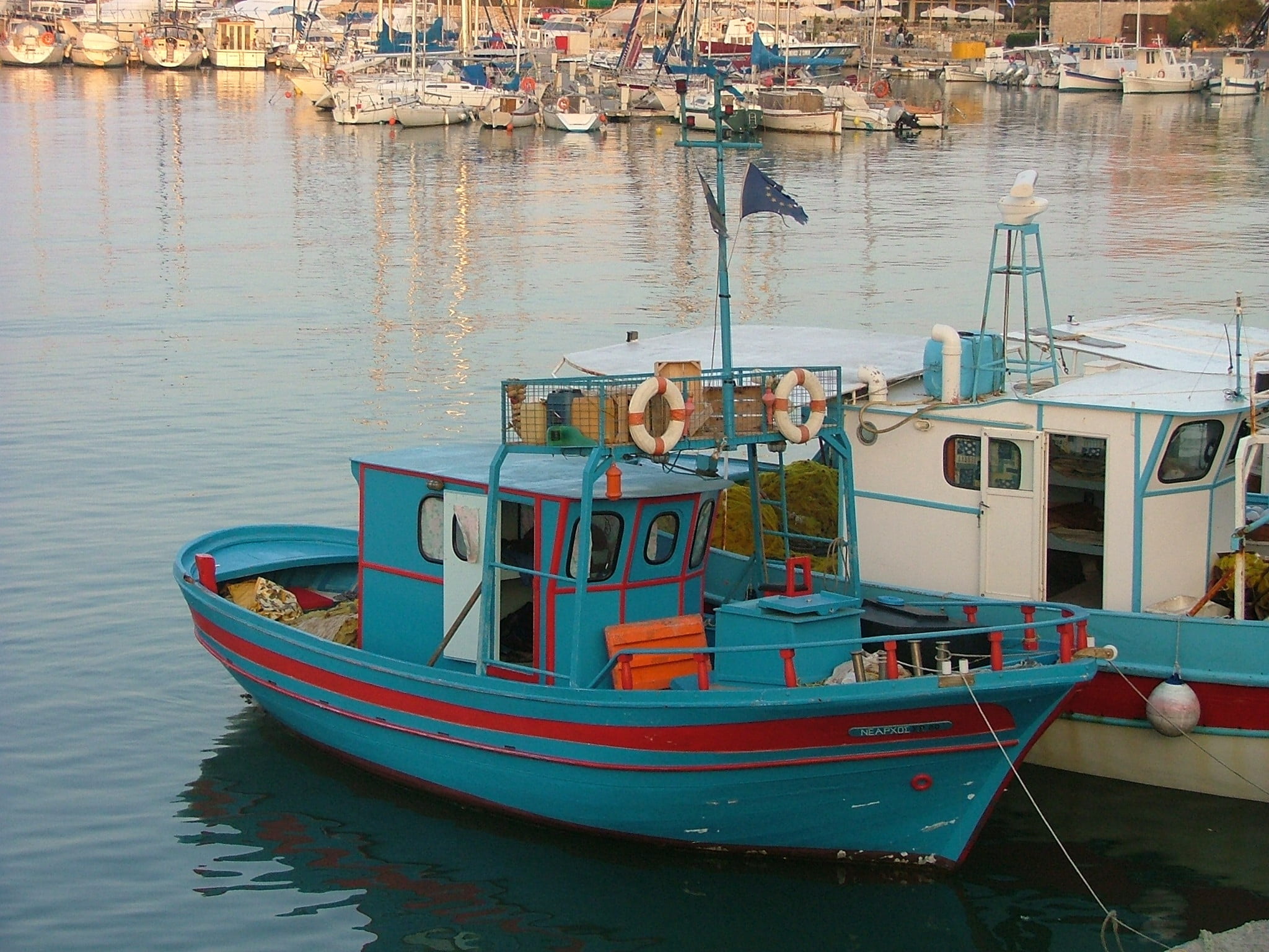 mediterranean, mode of transportation, fishing industry, heraklion port, outdoors, vacation, anchored, waterfront, port, water, destination, sailboat, rowboat, HD Wallpaper
