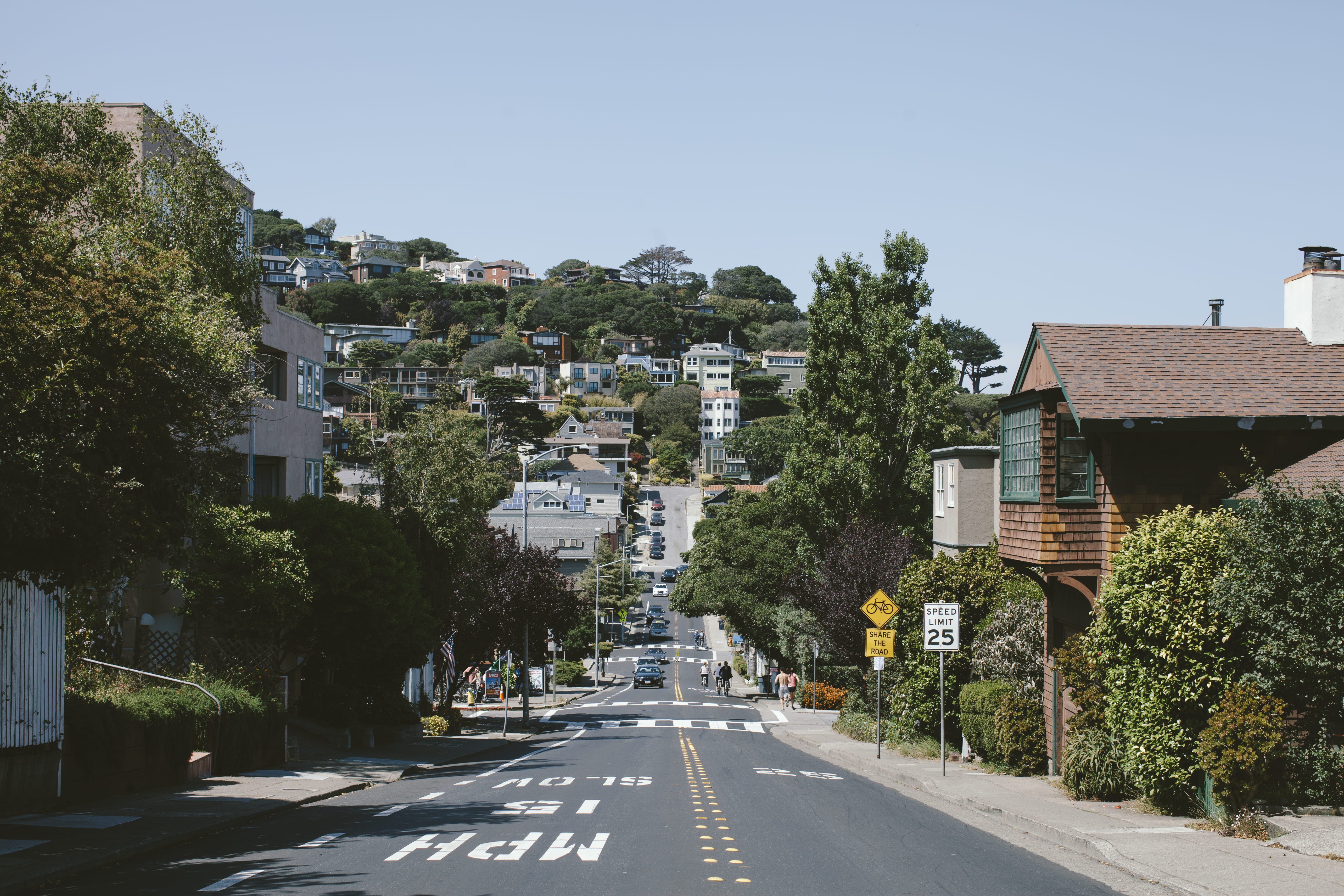 road, plant, symbol, tree, nature, car, day, architecture, 5dsr, the way forward, transportation, no people, sausalito, outdoors, sky, diminishing perspective, HD Wallpaper