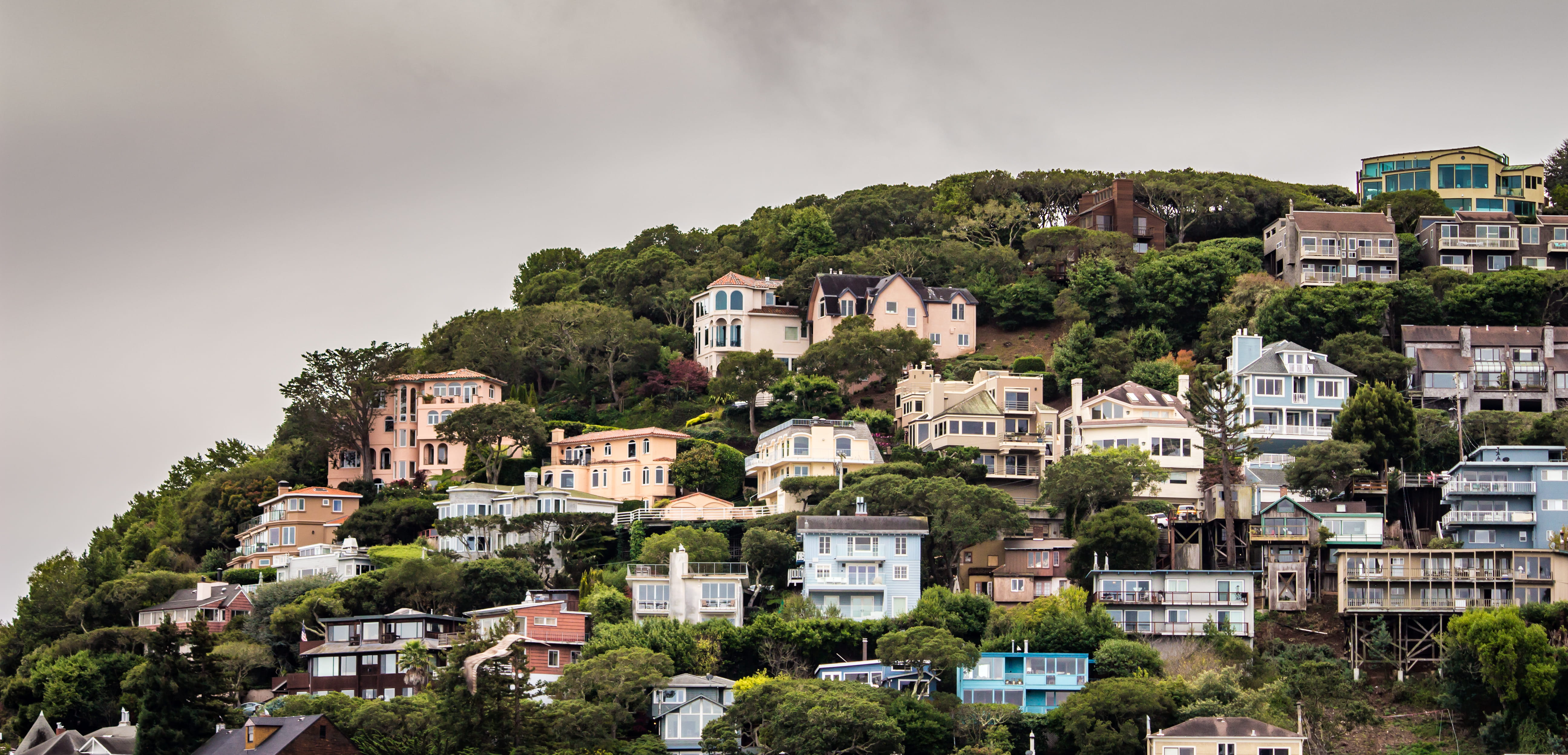 architecture, building, house, community, 5K, land, united states, built structure, nature, town, houses, sausalito, plant, sky, california, tree, townscape, HD Wallpaper