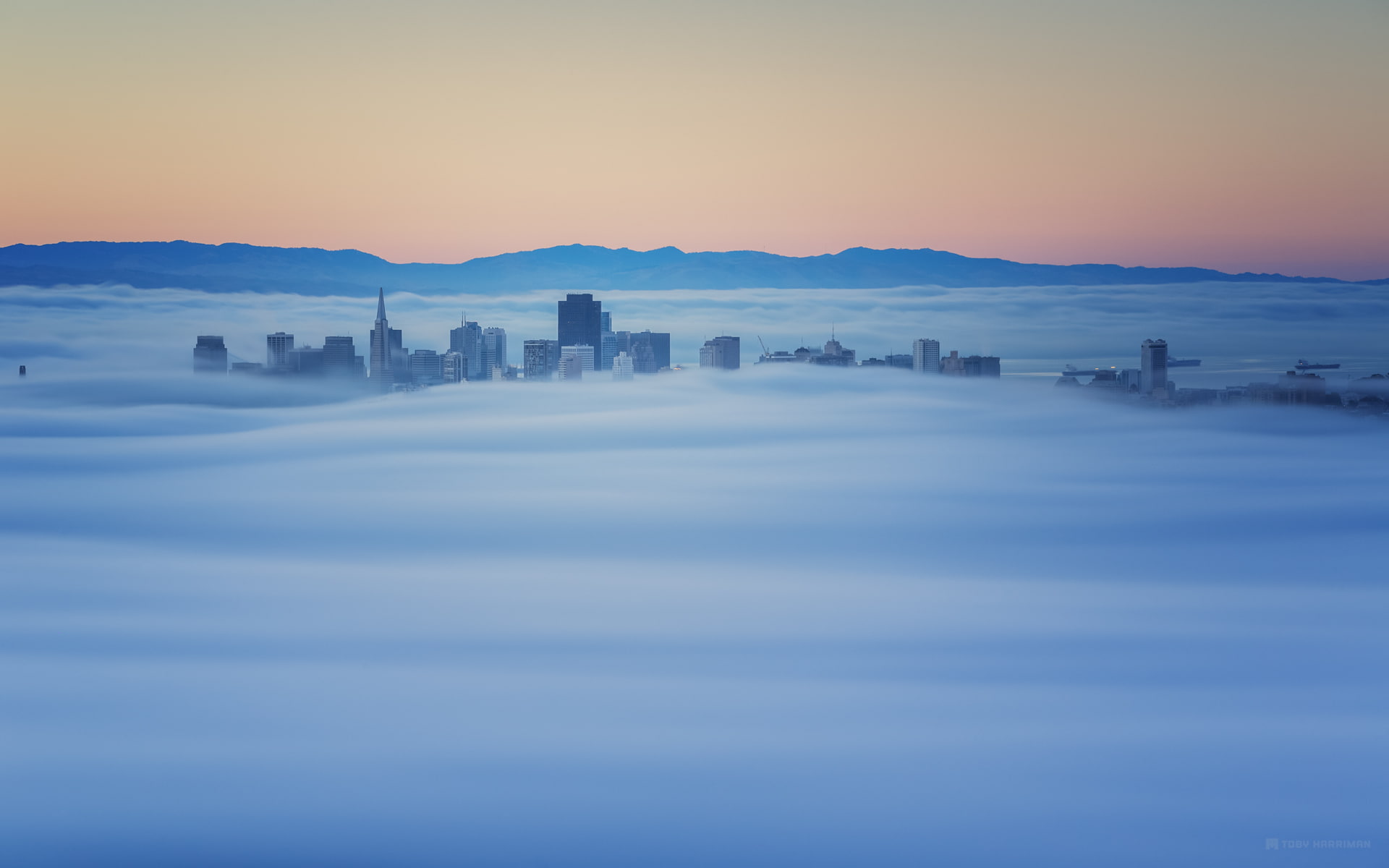 morning, building, CA, dawn, fog, Sausalito, the top, 1080P, HD Wallpaper