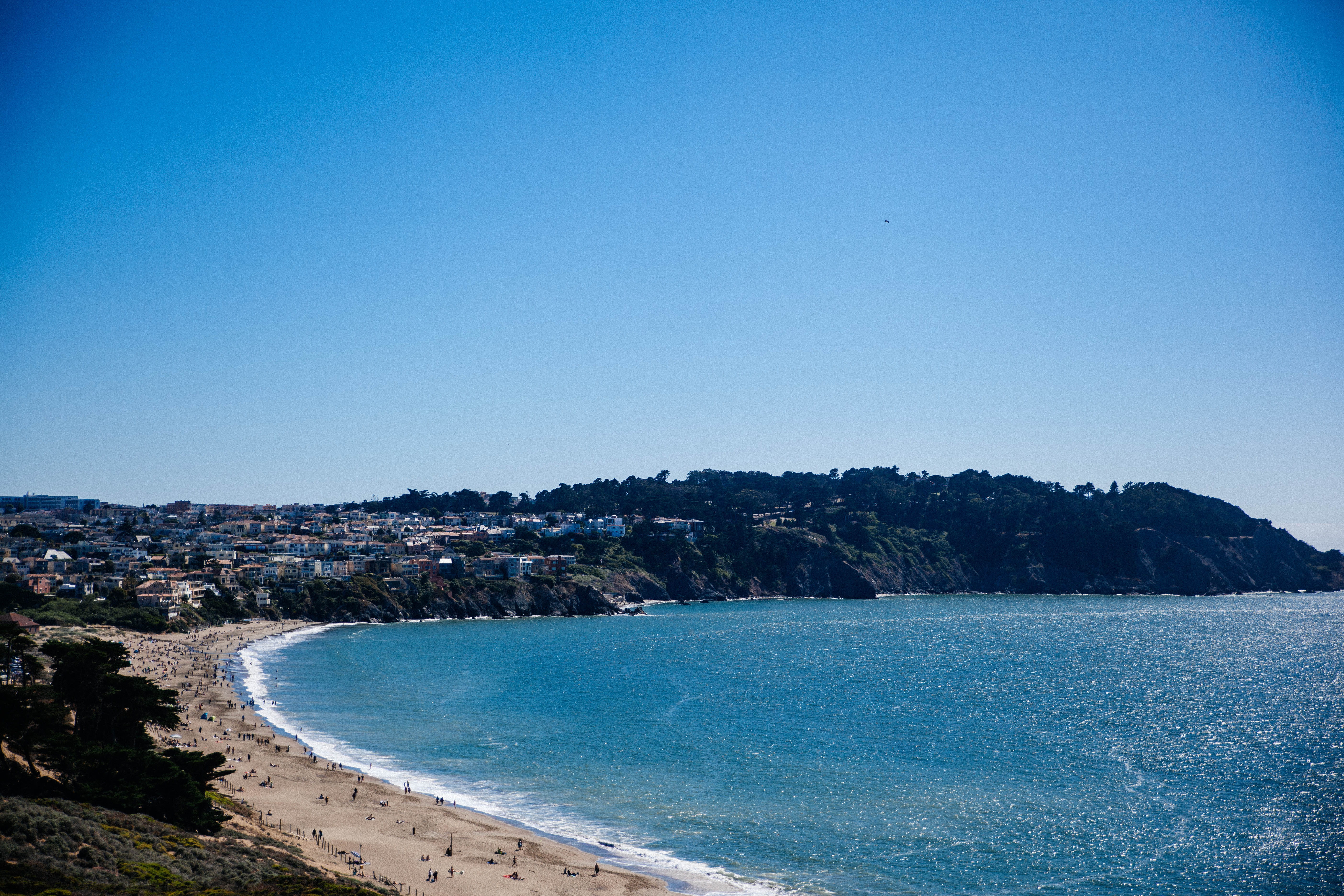san francisco, blue, baker beach, day, ocean view, golden gate bridge, tranquility, beauty in nature, clear sky, scenics - nature, bay, ocean, sea, travel destinations, HD Wallpaper