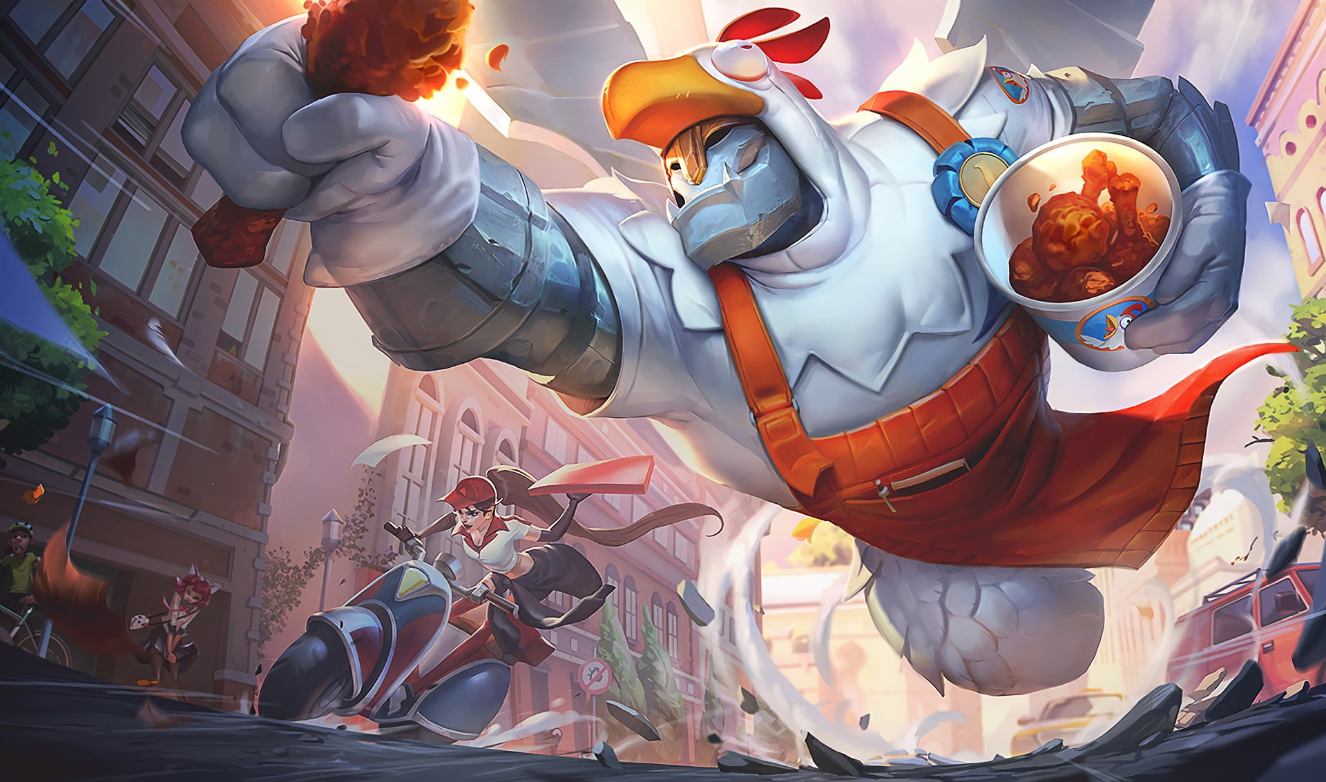 Birdio, Sivir, Galio, Apron, League Of Legends, Artwork, Art, LoL, Wings, Splash, Basket, Street, 1080P, HD Wallpaper
