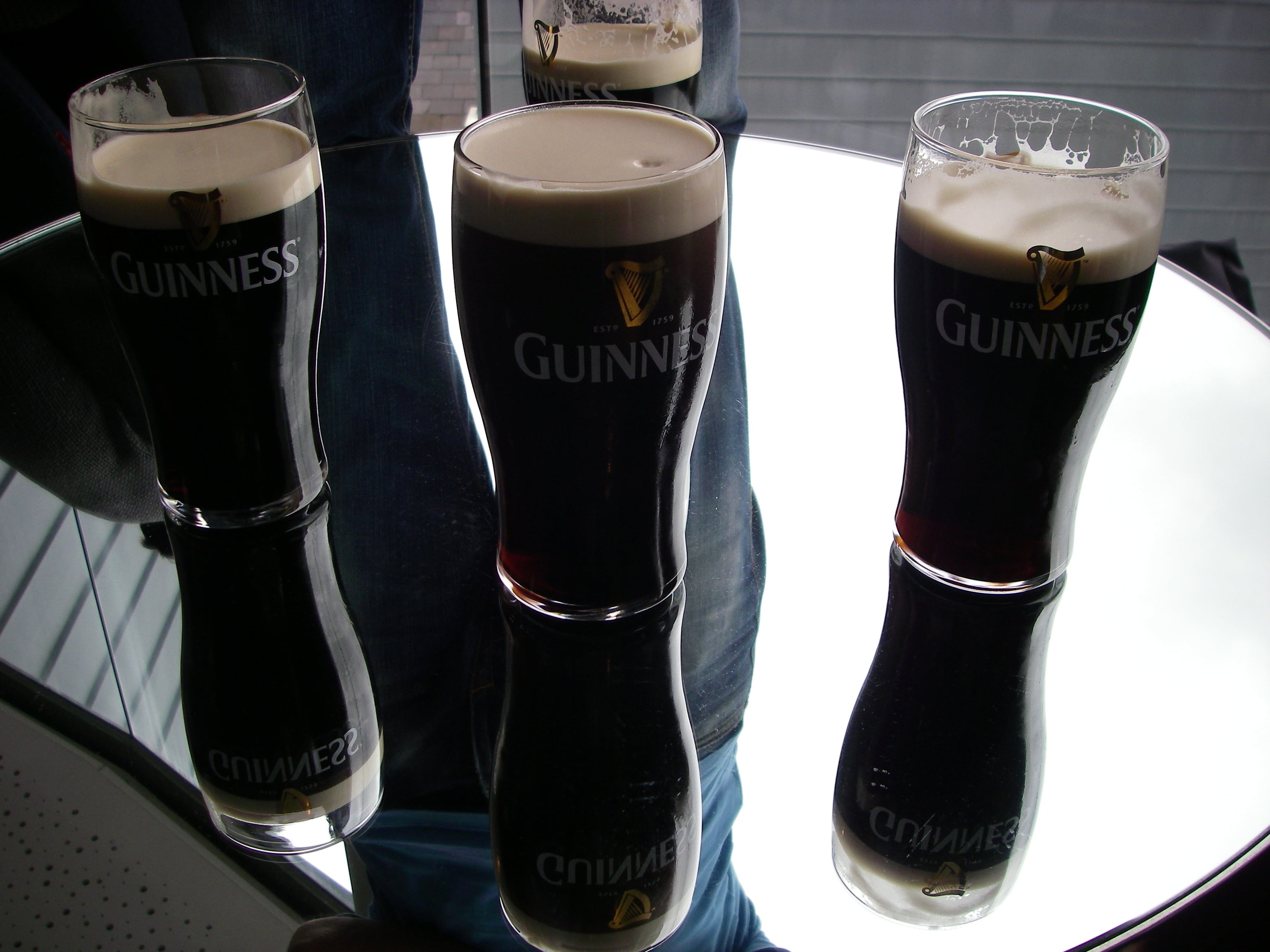 drink, beverage, group of objects, table, still life, household equipment, close-up, indoors, western script, guinness, refreshment, drinking glass, glass - material, HD Wallpaper
