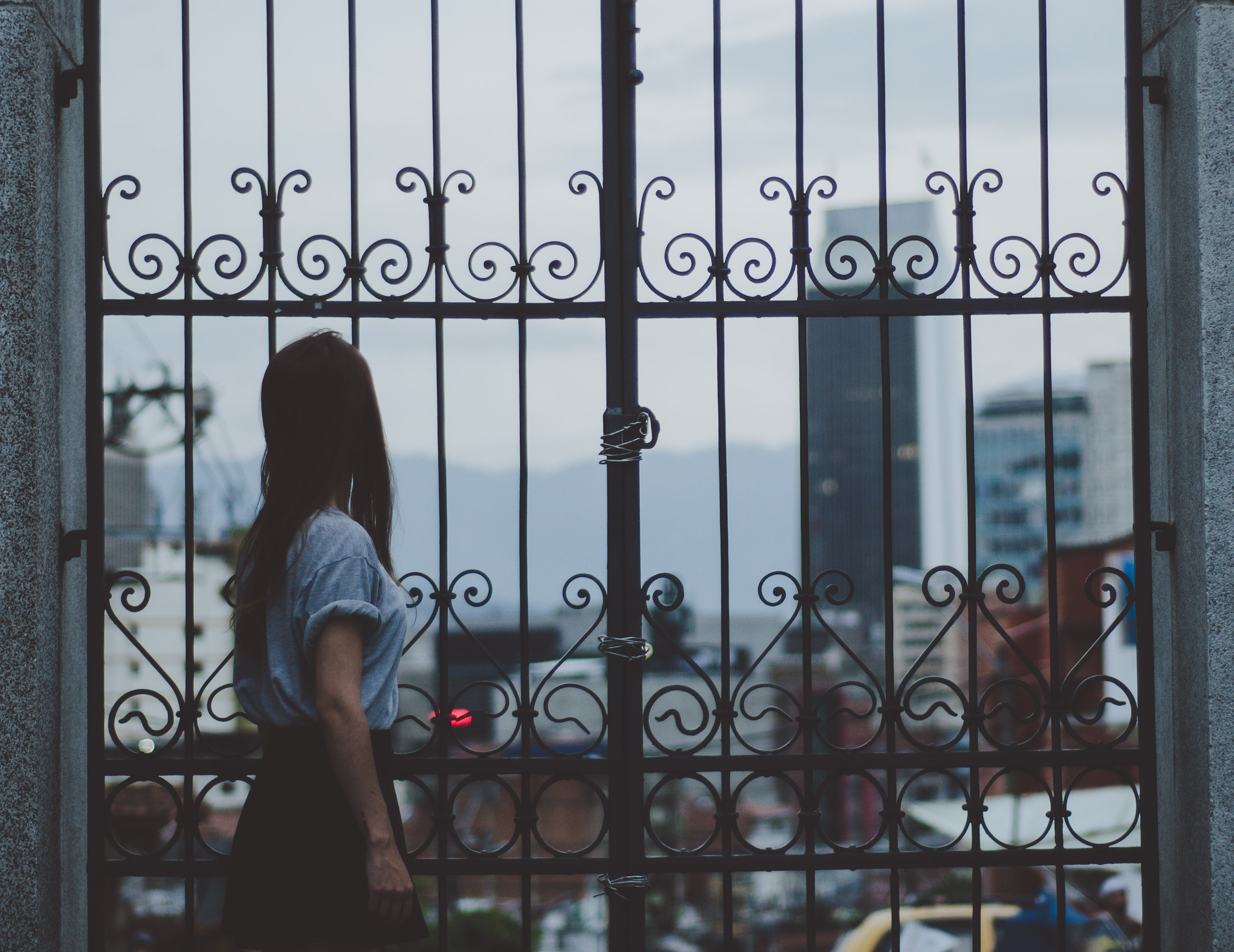 young Adult, indoors, females, 2K, happiness, fashion, s, one Person, metal, balcony, beauty, urban Scene, gate, elegance, building exterior, girl, standing, HD Wallpaper