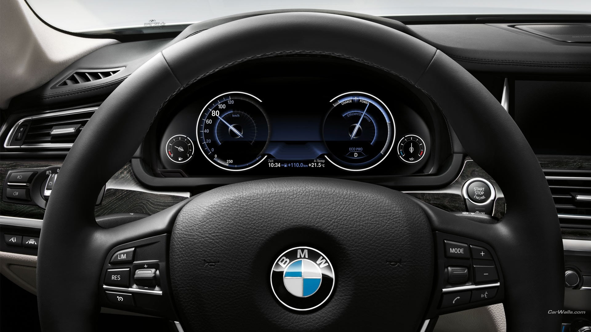 close-up, mode of transportation, wheel, modern, transportation, dashboard, control panel, steering wheel, land vehicle, control, BMW 7, 1080P, black color, HD Wallpaper