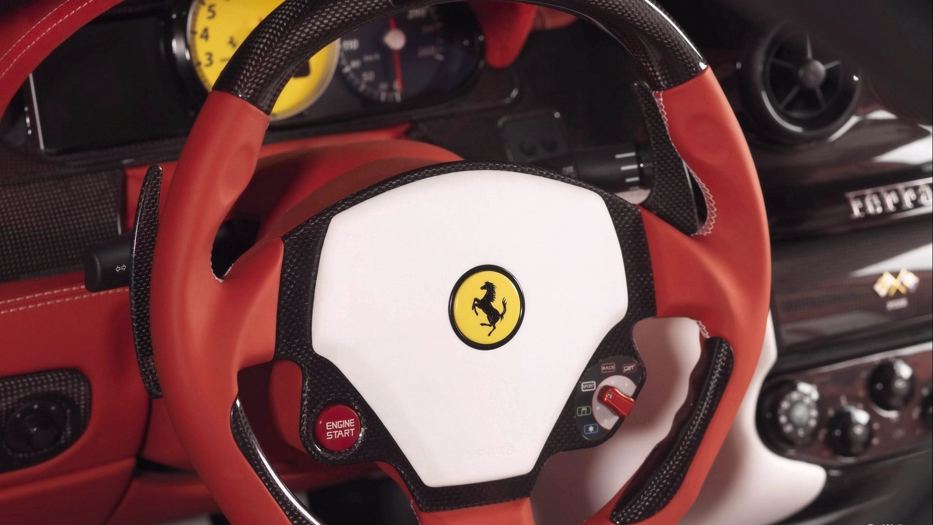 art and craft, human representation, anthropomorphic face, yellow, communication, red, 1080P, face, emotion, car interior, metal, Ferrari, steering wheel, HD Wallpaper