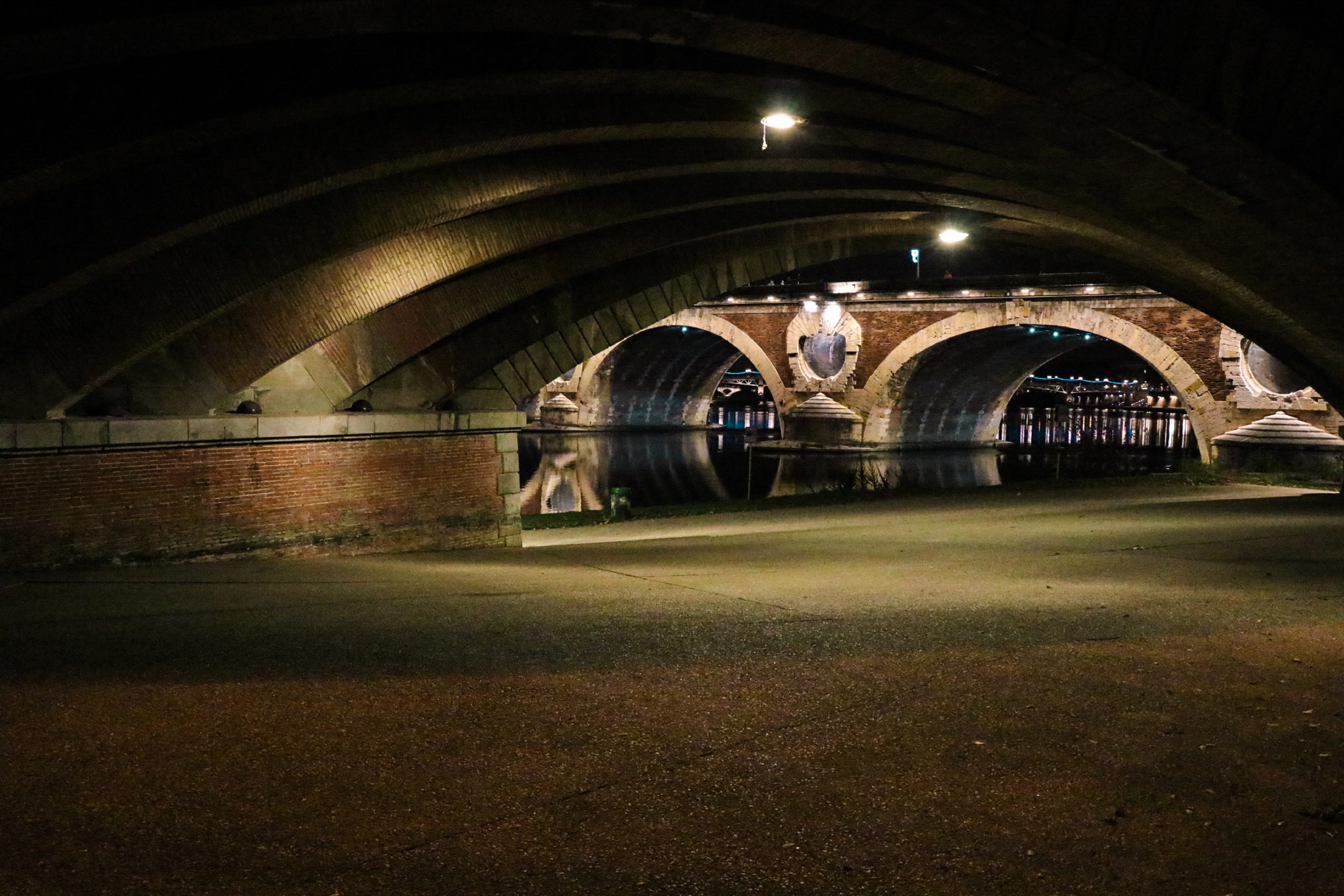 water, light, connection, built structure, lighting equipment, outdoors, tunnel, city, arch bridge, reflection, no people, night, nature, arched, landscape, HD Wallpaper