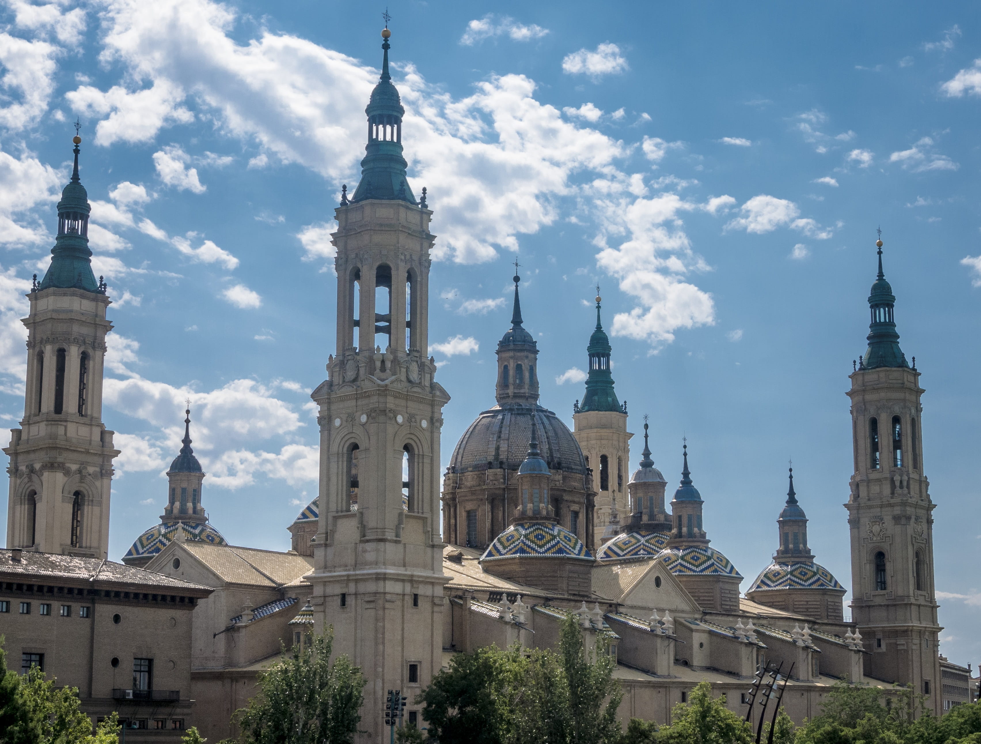 travel, city, architecture, cathedral, nature, spire, mosque, built structure, day, architecture And Buildings, tower, Saragossa, tourism, belief, outdoors, HD Wallpaper