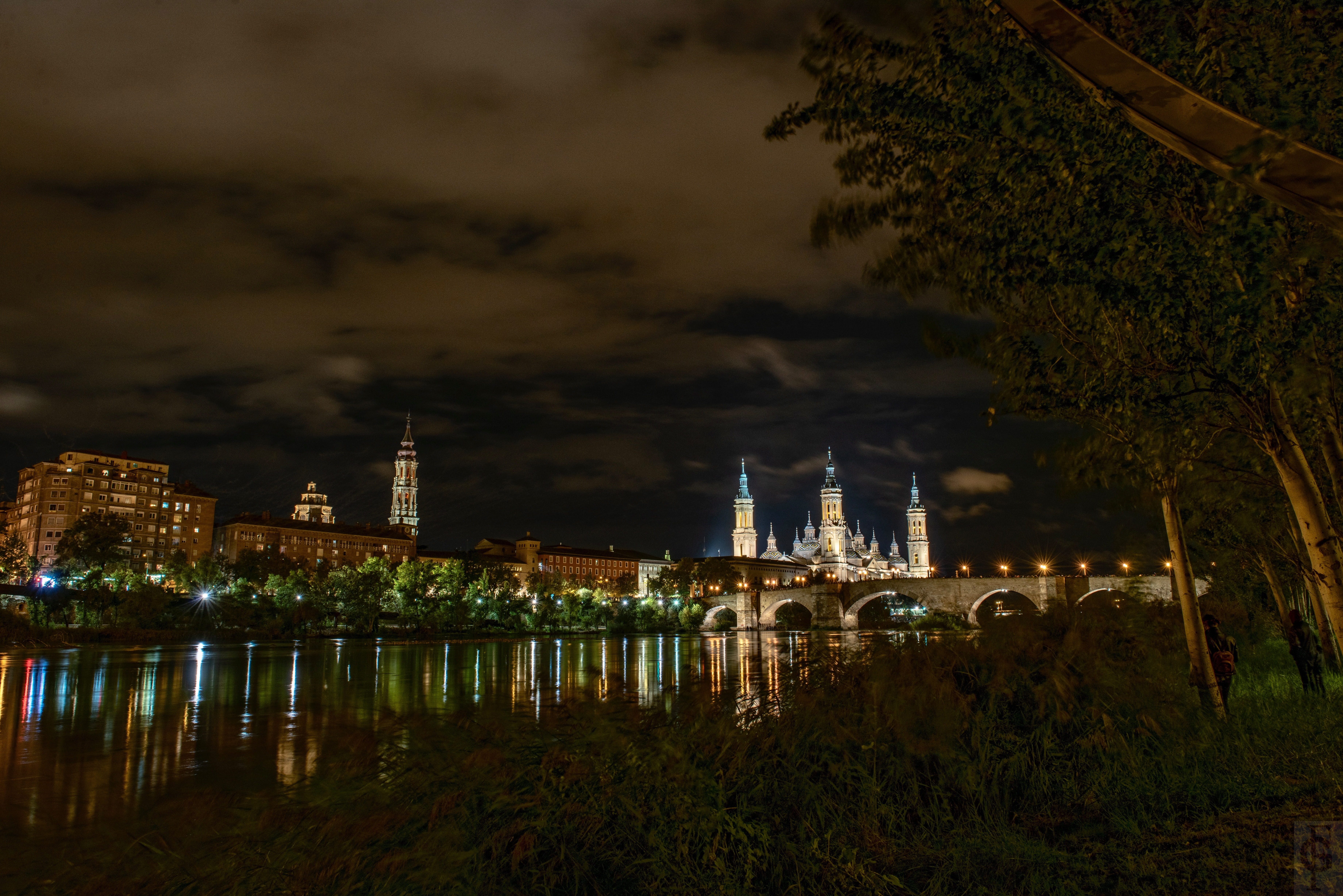 plant, cityscape, water, nature, river, building exterior, building, temples, religion, night, cloud - sky, outdoors, built structure, sky, 5K, monument, HD Wallpaper